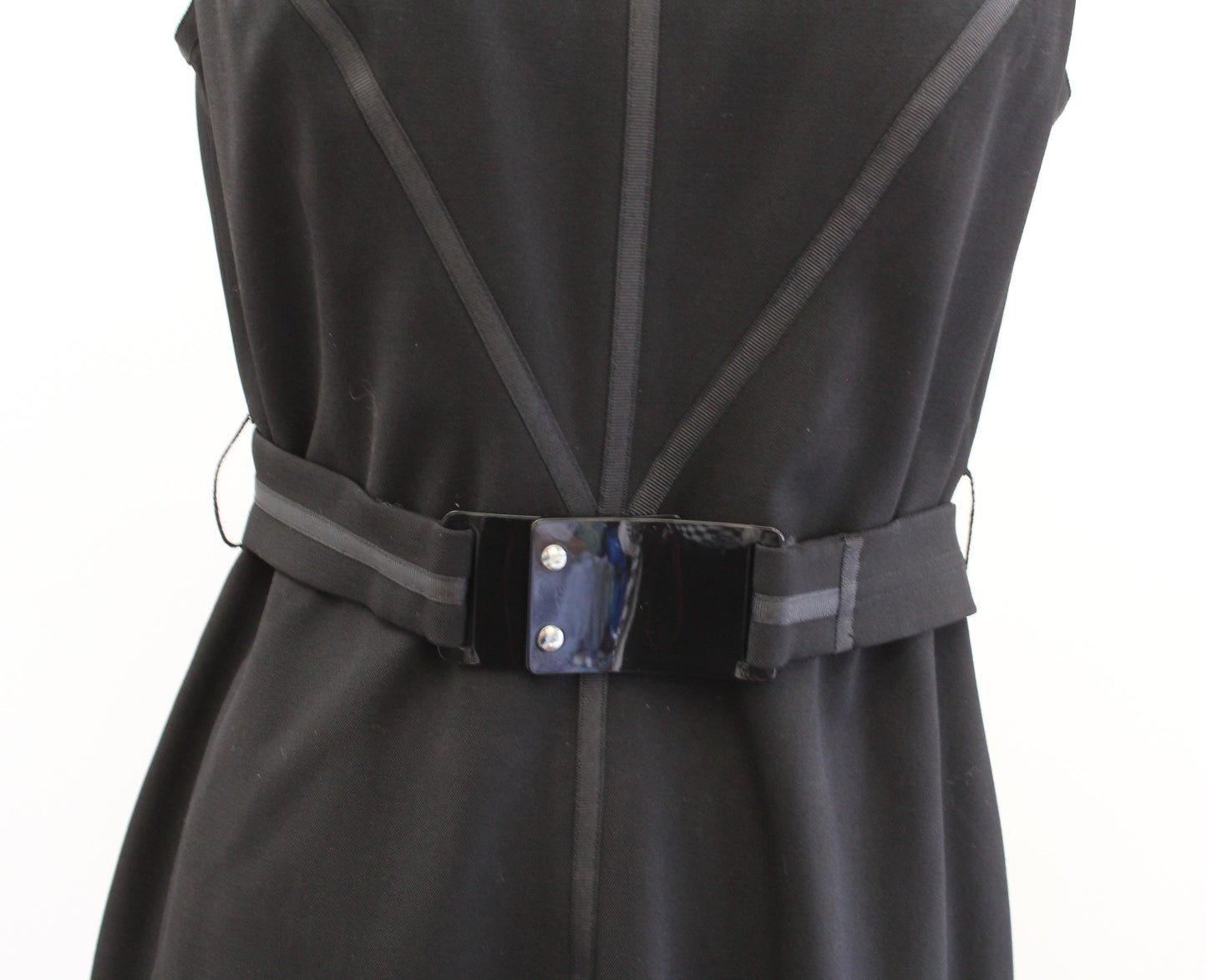 Carlisle Solid Black Ribbon Trim Belted Wool Blend Sheath Dress Size 6 Career