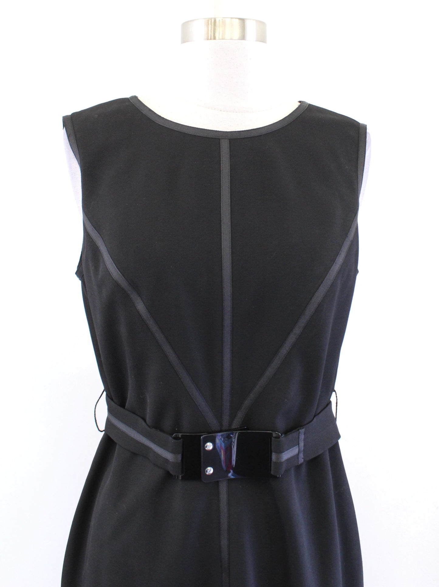 Carlisle Solid Black Ribbon Trim Belted Wool Blend Sheath Dress Size 6 Career