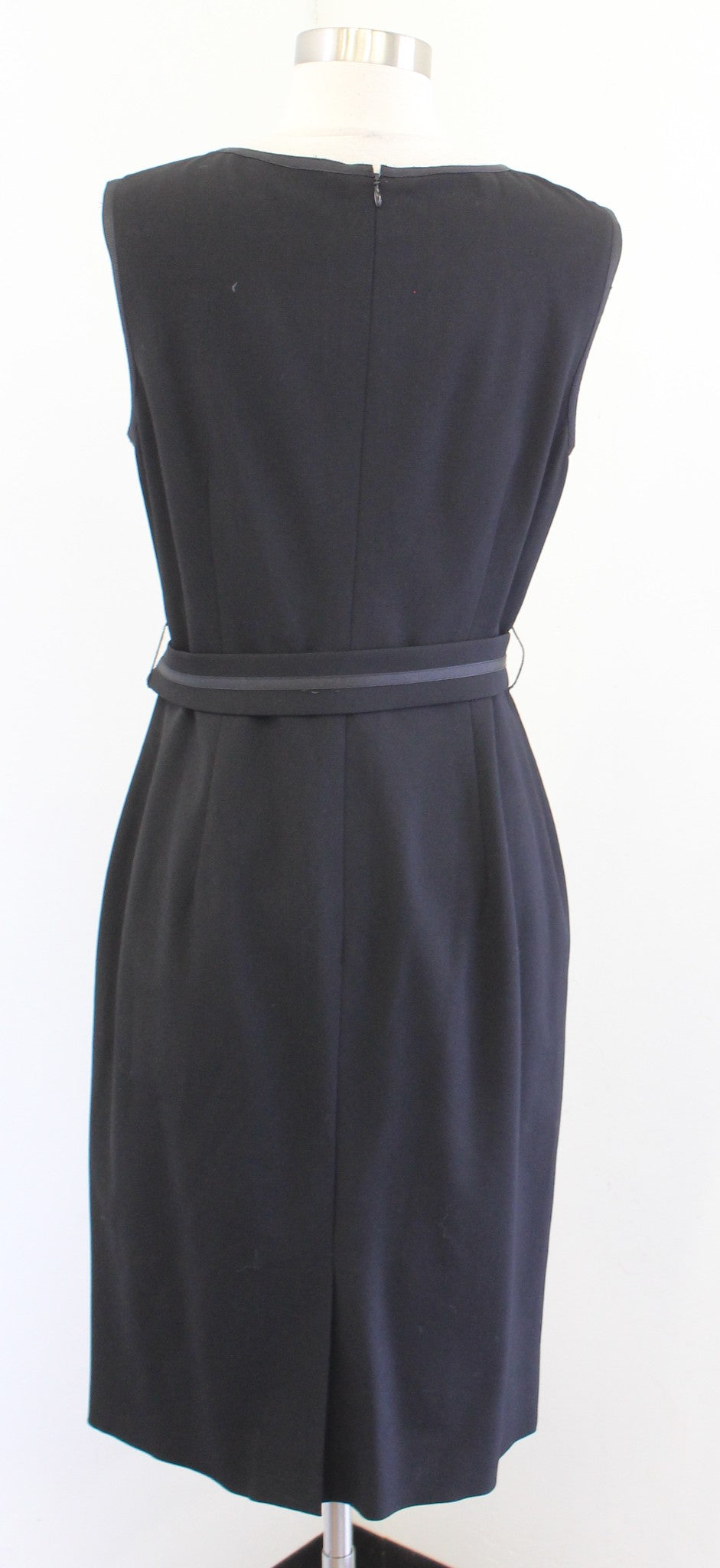 Carlisle Solid Black Ribbon Trim Belted Wool Blend Sheath Dress Size 6 Career