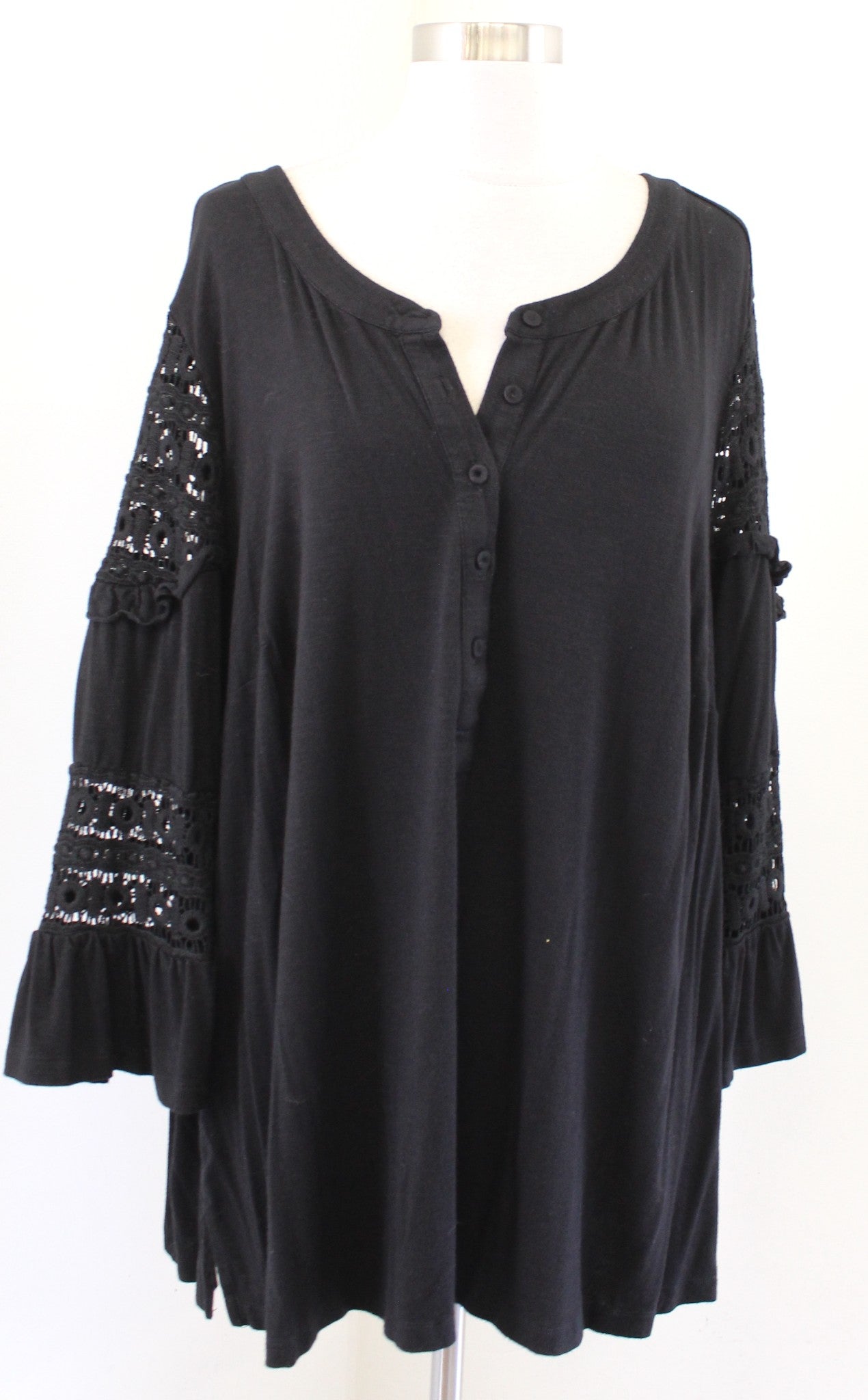 Maeve Anthropologie Plus Black Eyelet Lace Sonia Knit Top Blouse Size 3X