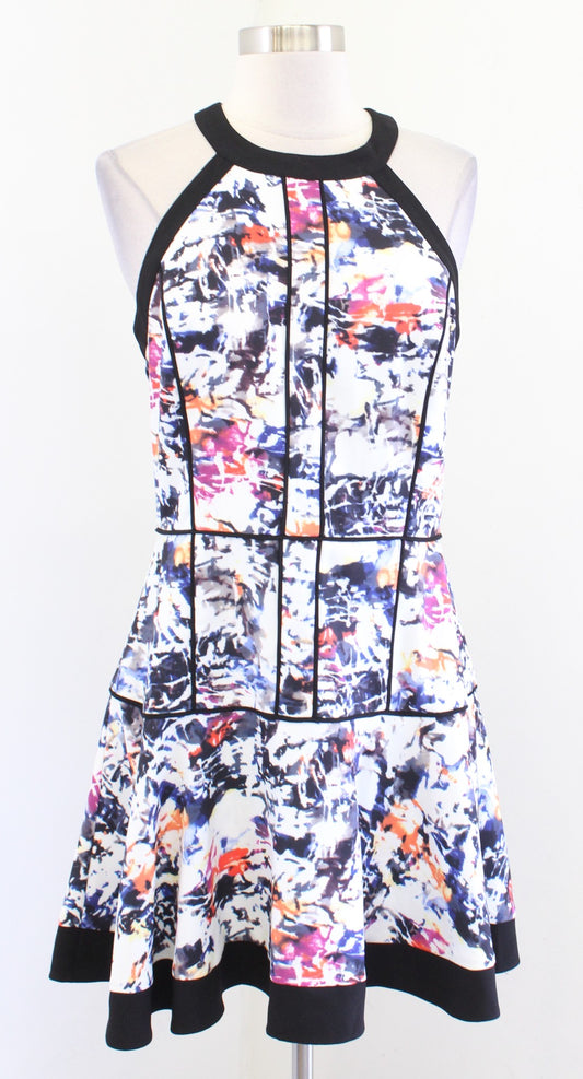 Parker Black White Abstract Print A Line Tiered Mini Dress Sparta Combo Size M