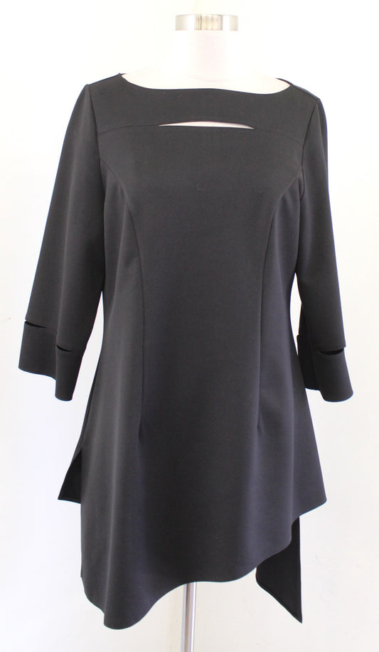 IC by Connie K Black Cutout Asymmetrical Hem Tunic Top Blouse Size M Artsy Boho