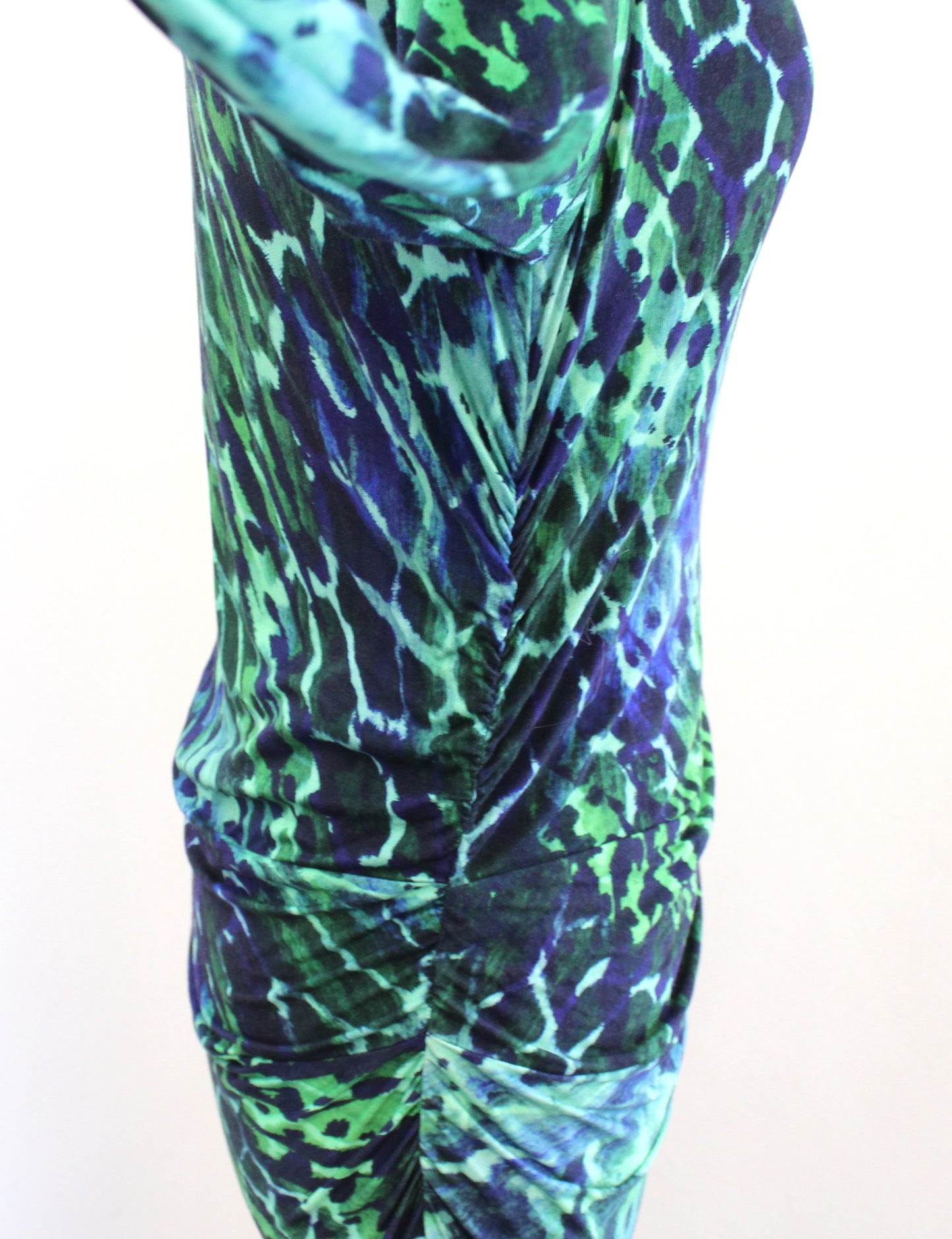 Soft Surroundings Blue Green Abstract Animal Print Knit Ruched Midi Dress Size S