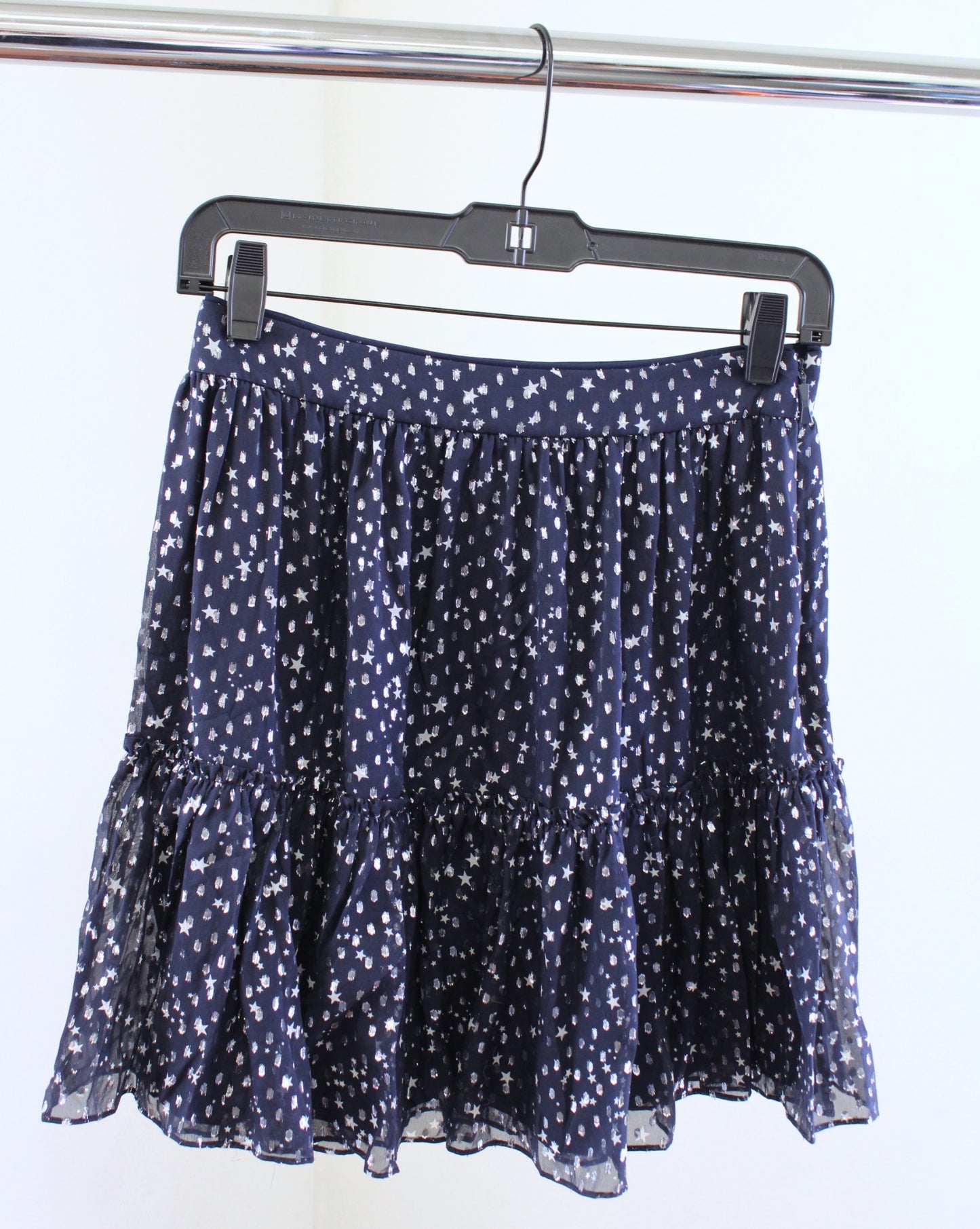 NWT Kate Spade Night Sky Skirt Navy Blue Metallic Clip Dot Tiered Mini Size 2