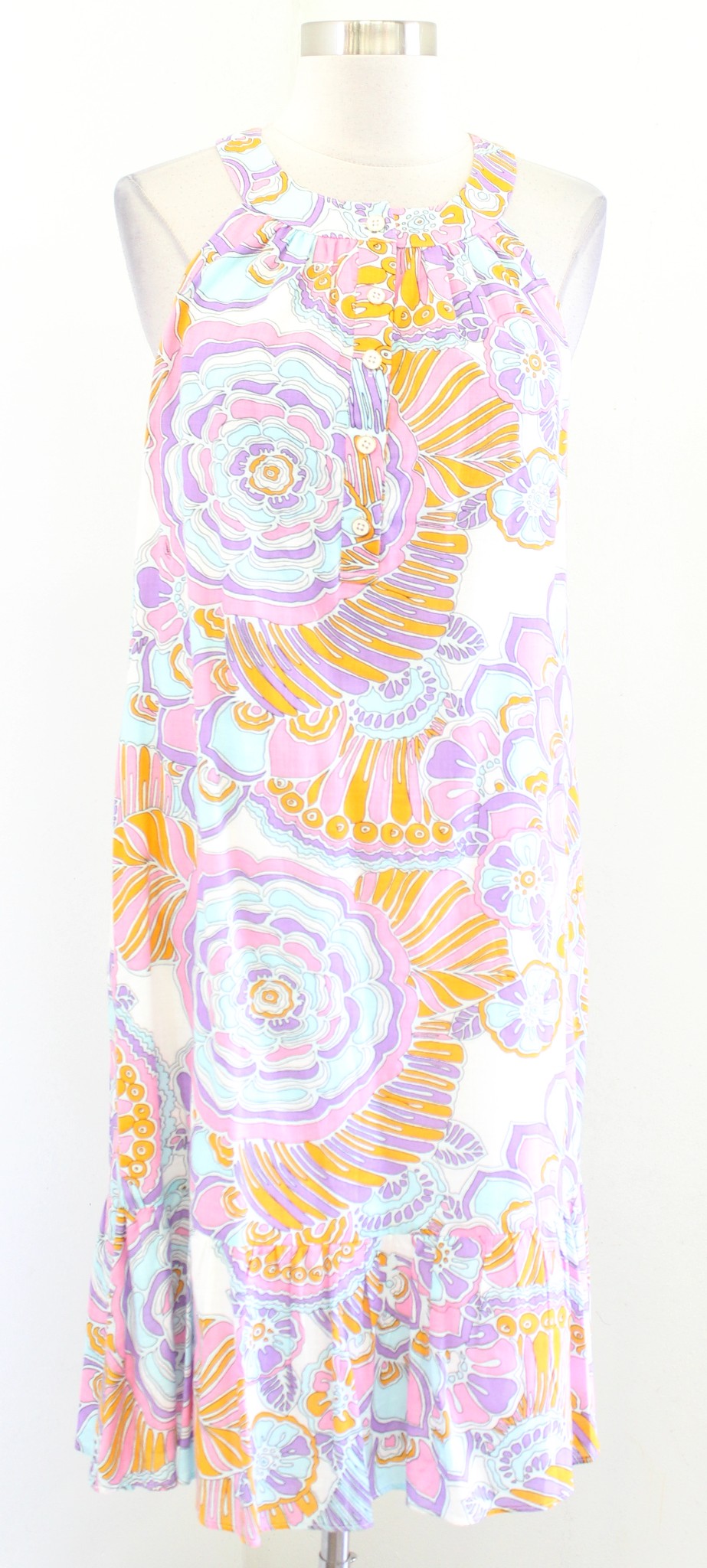 Trina Turk Coral Cables Floral Halter Racerback Tie Waist Dress Size S Summer