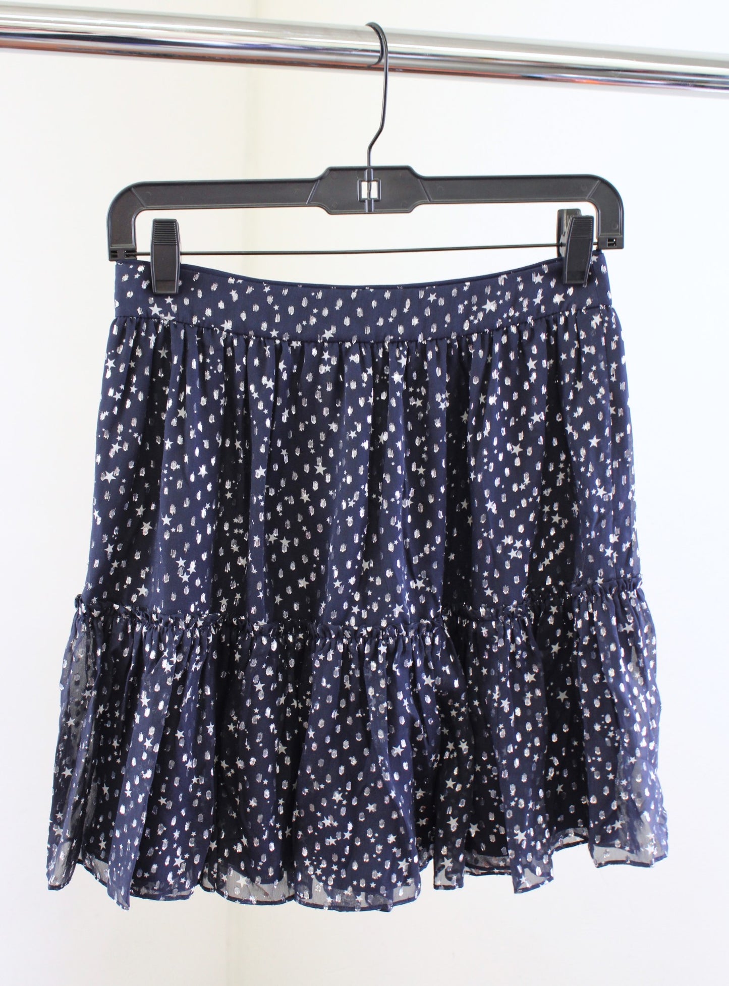 NWT Kate Spade Night Sky Skirt Navy Blue Metallic Clip Dot Tiered Mini Size 2