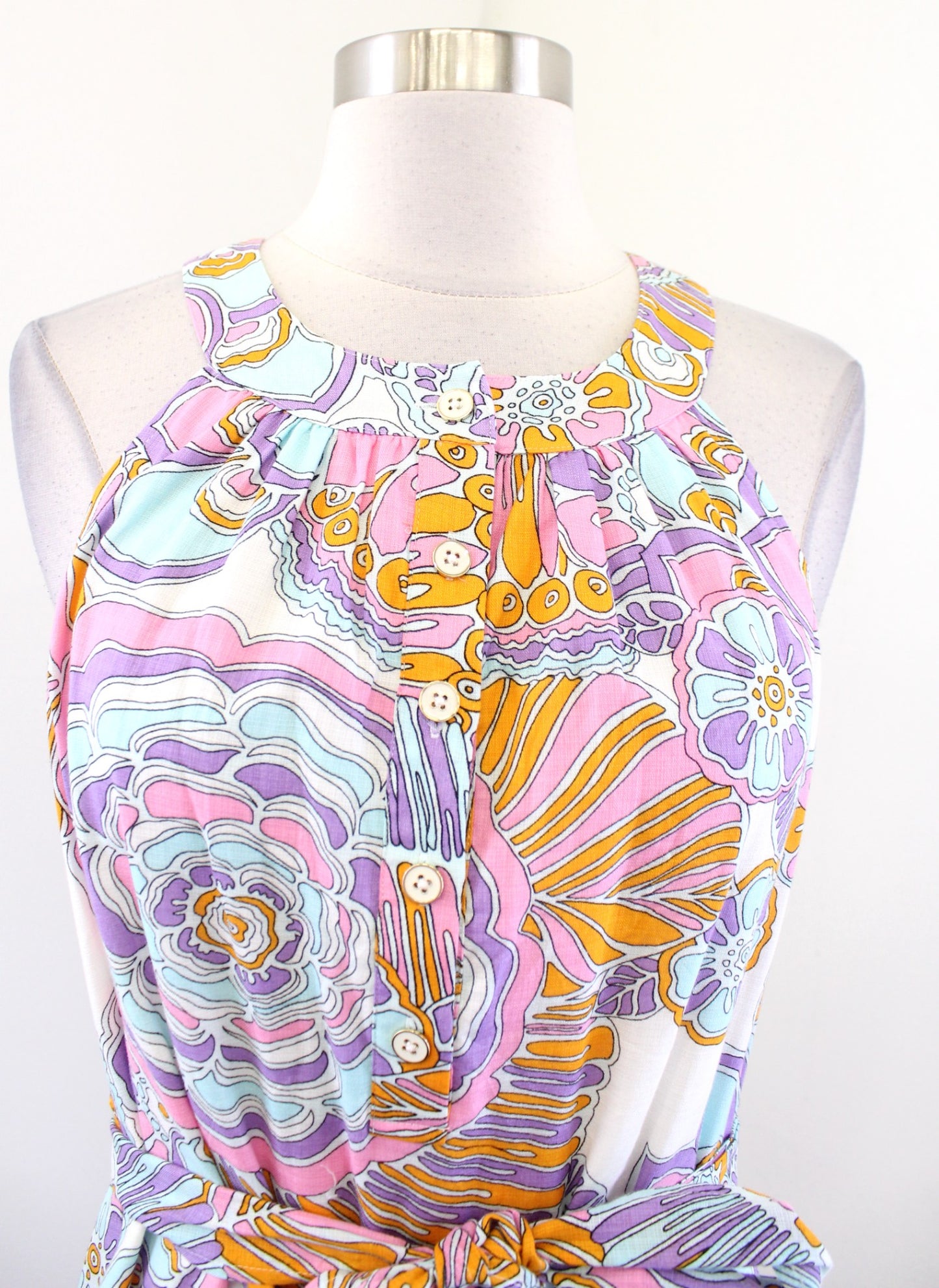 Trina Turk Coral Cables Floral Halter Racerback Tie Waist Dress Size S Summer