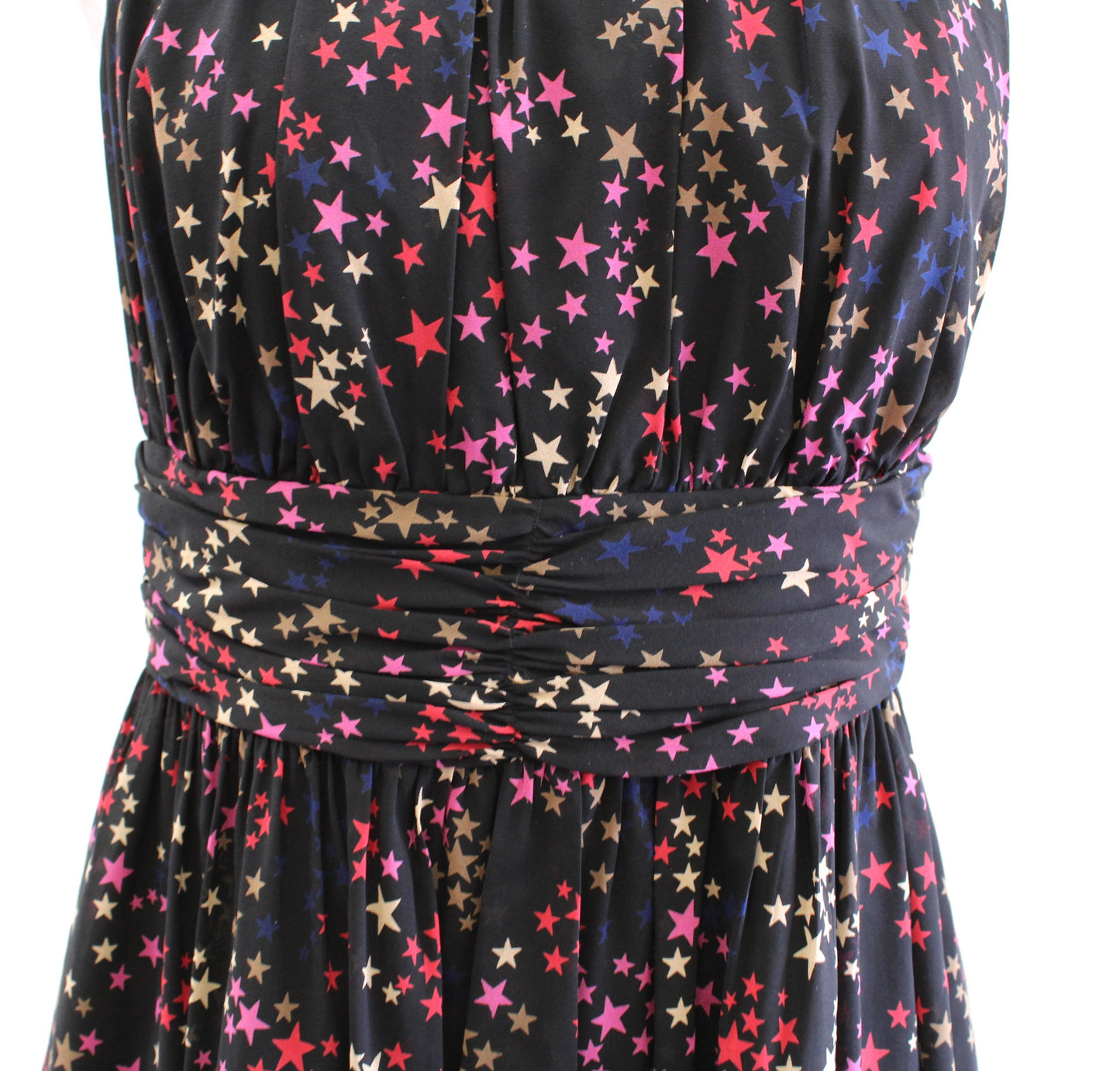 NWT Trina Turk Black Silk Star Print Gathered Halter Sheath Dress Size 6 Pink