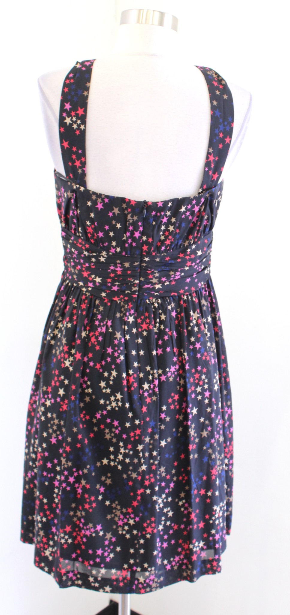 NWT Trina Turk Black Silk Star Print Gathered Halter Sheath Dress Size 6 Pink