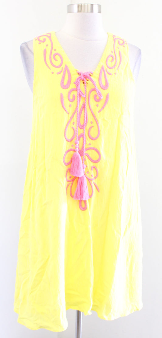 Lilly Pulitzer Bethany Sweet Tarty Embroidered Tassel Shift Dress XS Yellow Pink