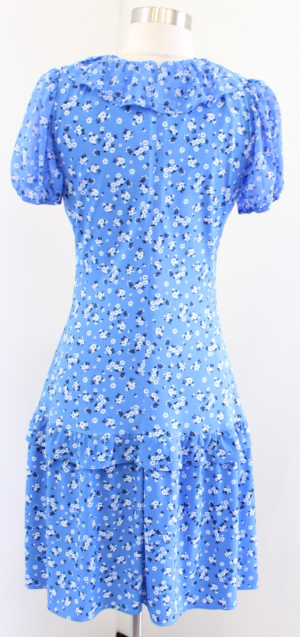 Karl Lagerfeld Blue Ditsy Floral Ruffle Flutter Jersey Dress Size 2 Flounce Hem