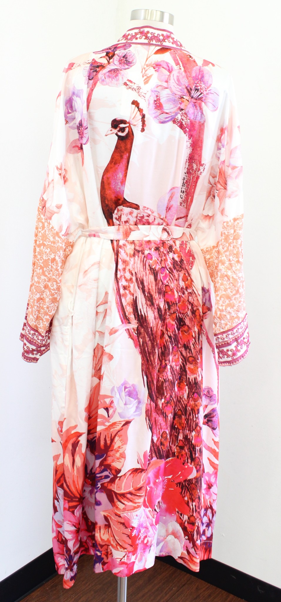 NWT Soft Surroundings Faye Silk Blend Peacock Print Kimono Robe Duster Size 3X