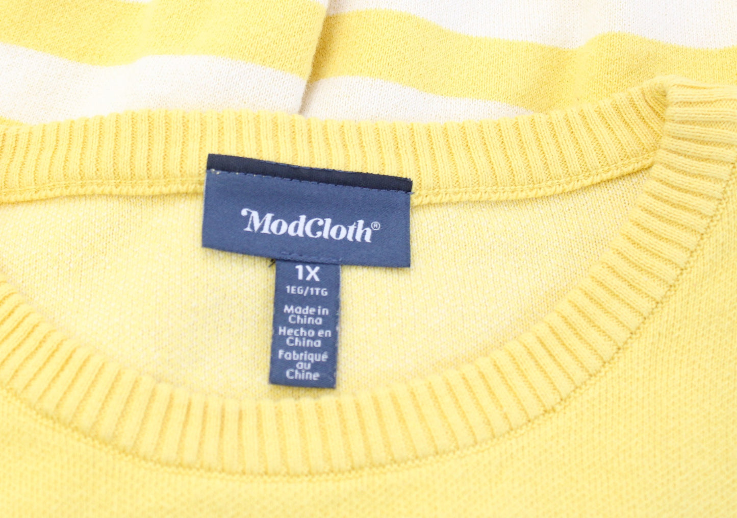 Modcloth Yellow Striped Floral Snail Print Short Sleeve Sweater Top Size 1X