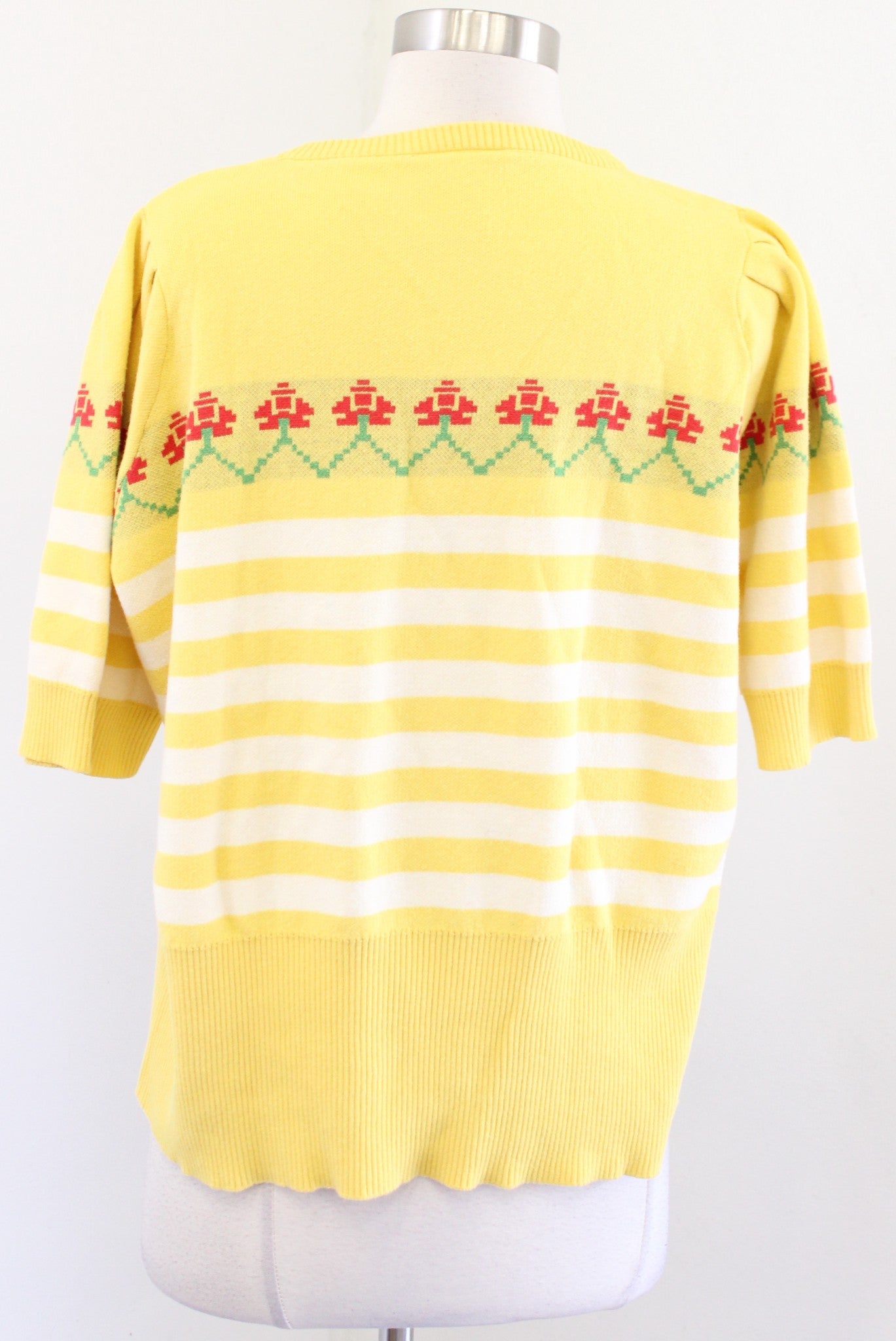 Modcloth Yellow Striped Floral Snail Print Short Sleeve Sweater Top Size 1X