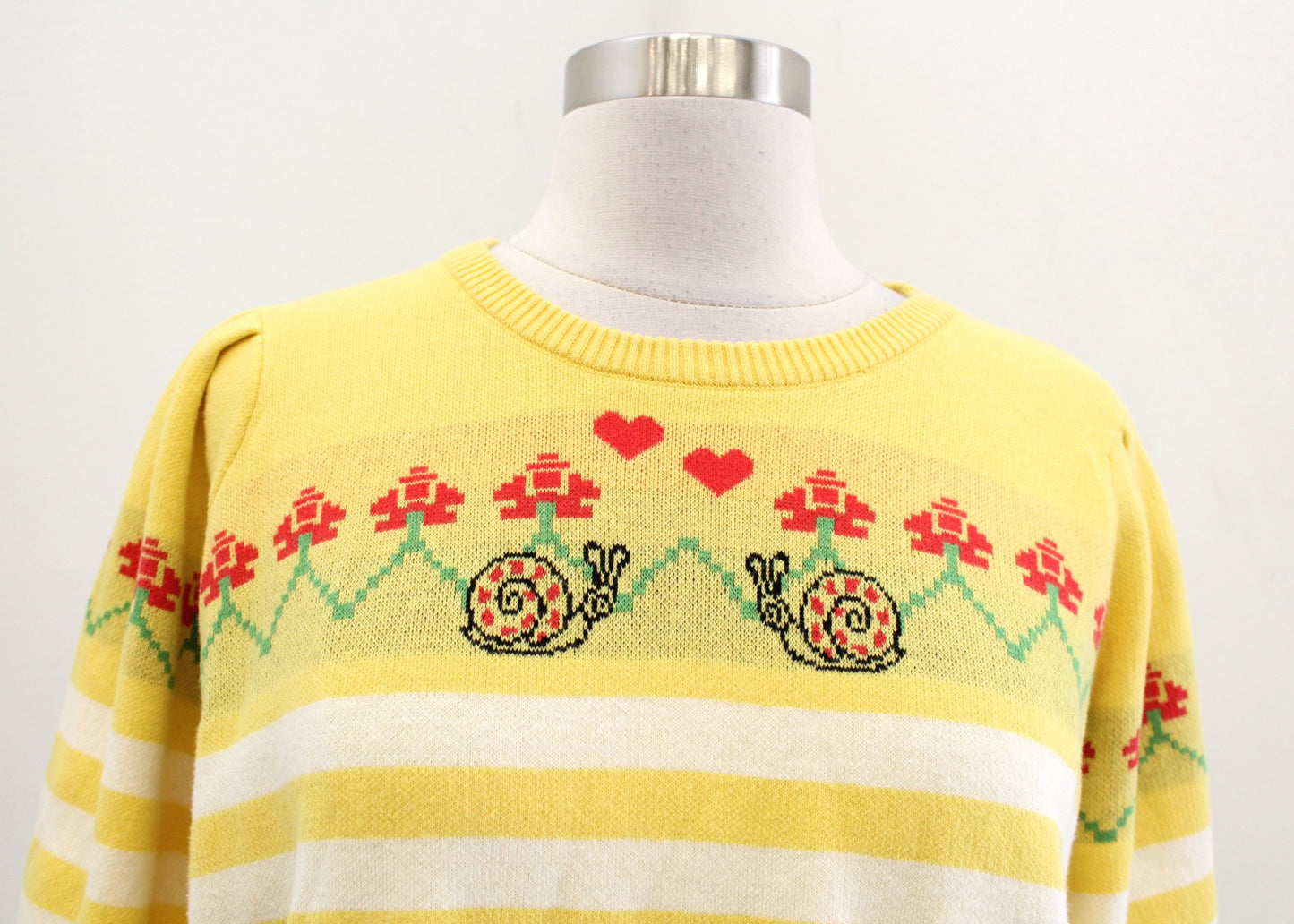 Modcloth Yellow Striped Floral Snail Print Short Sleeve Sweater Top Size 1X
