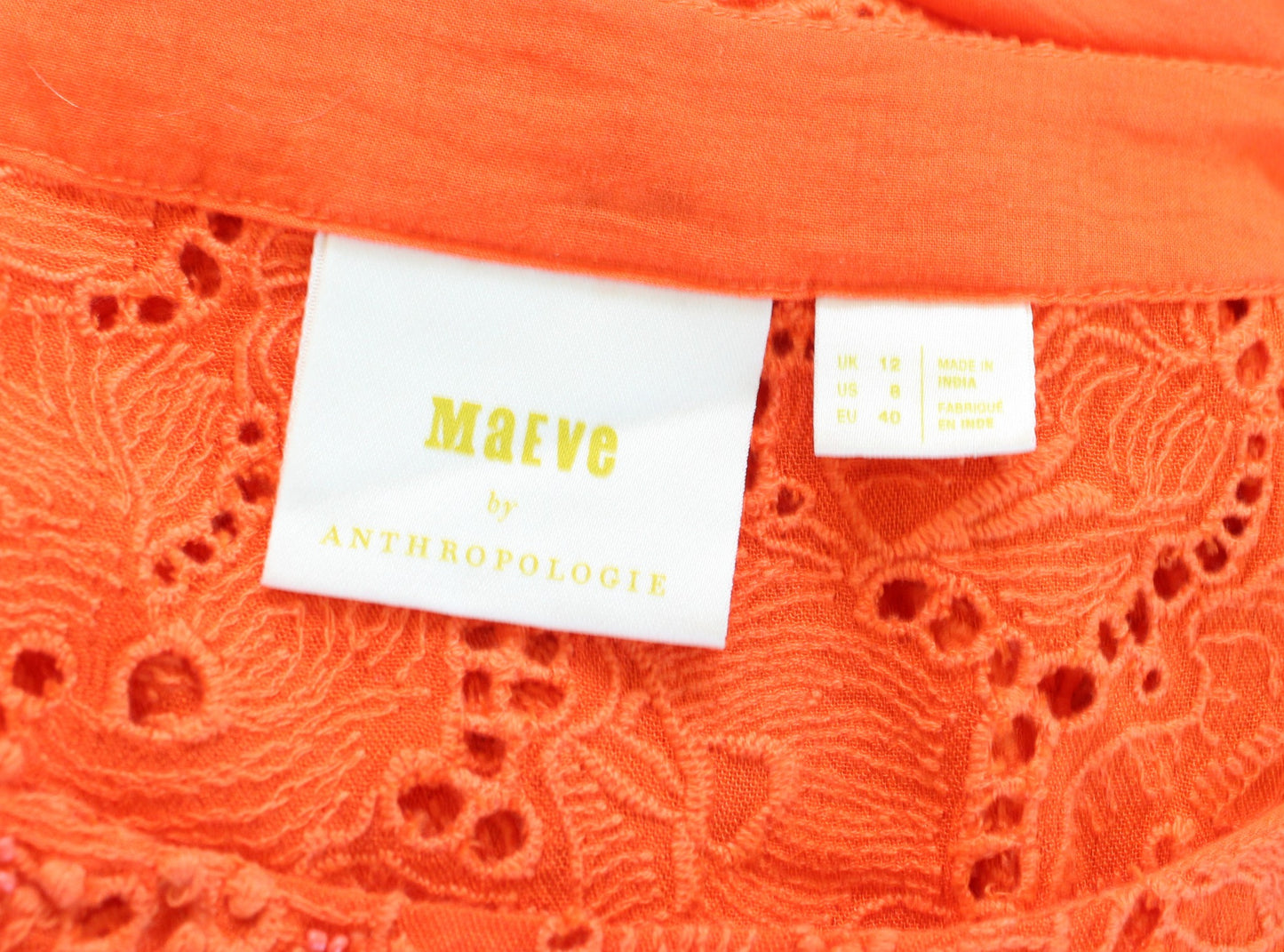 Maeve Anthropologie Karine Orange Floral Embroidered Beaded Lace Top Blouse Sz 8 Short Sleeve