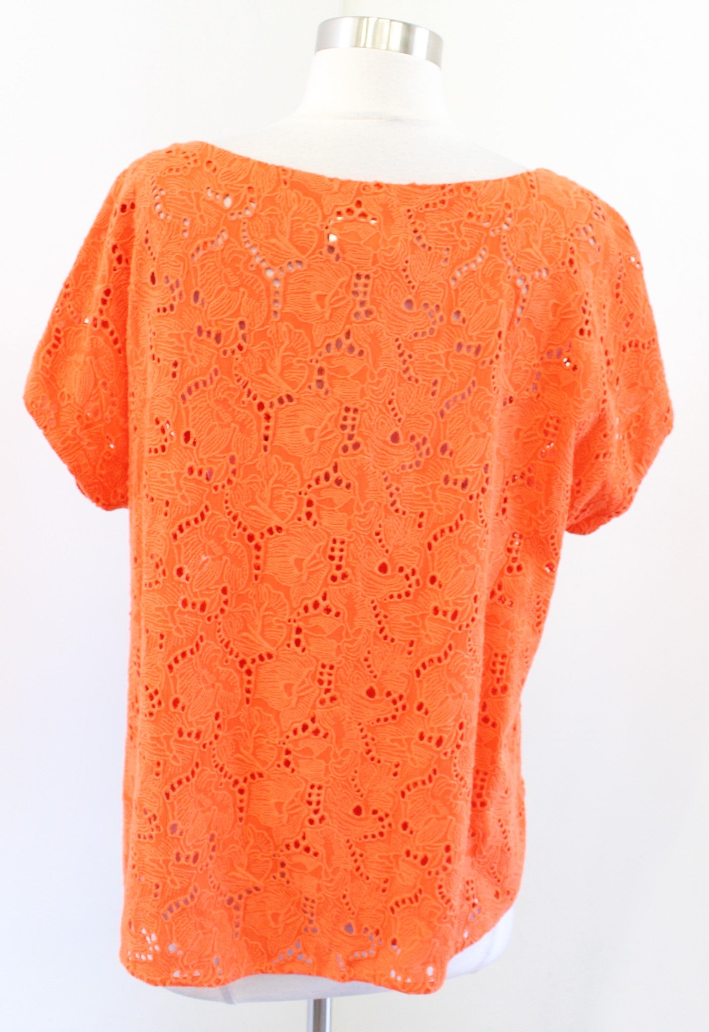 Maeve Anthropologie Karine Orange Floral Embroidered Beaded Lace Top Blouse Sz 8 Short Sleeve