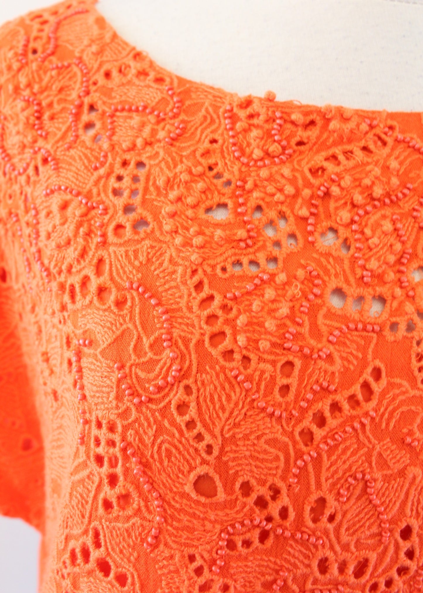 Maeve Anthropologie Karine Orange Floral Embroidered Beaded Lace Top Blouse Sz 8 Short Sleeve