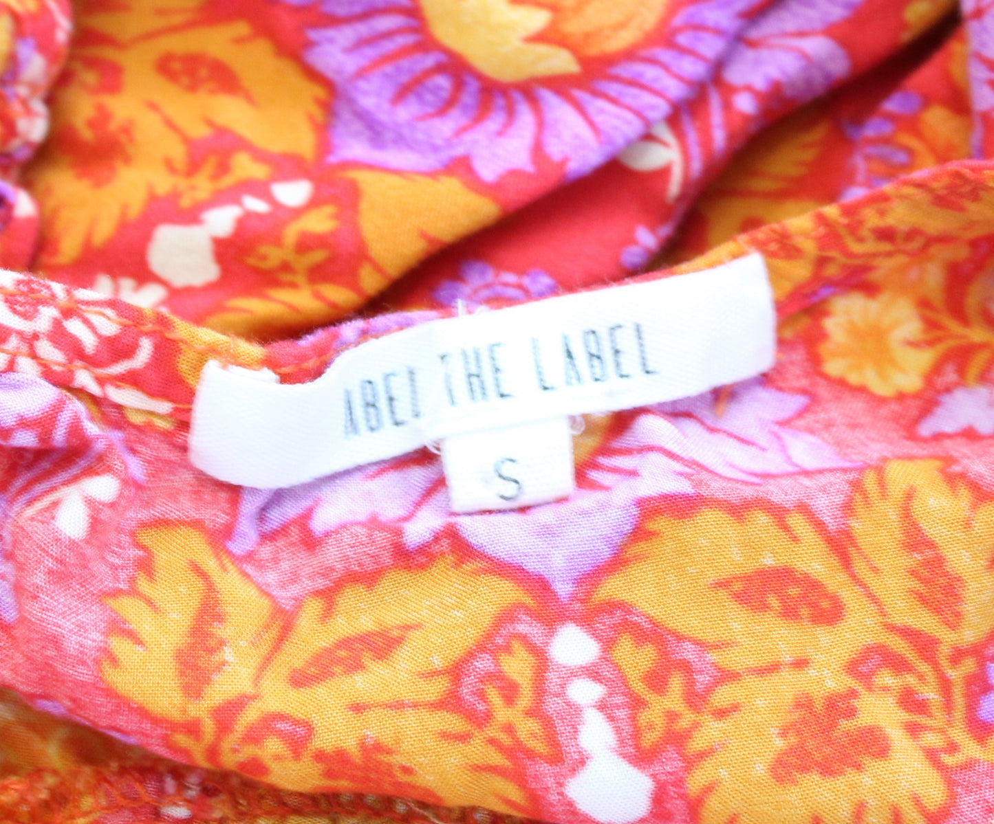 Abel the Label Red Orange Yellow Floral Print Tiered Peasant Dress Midi Maxi S