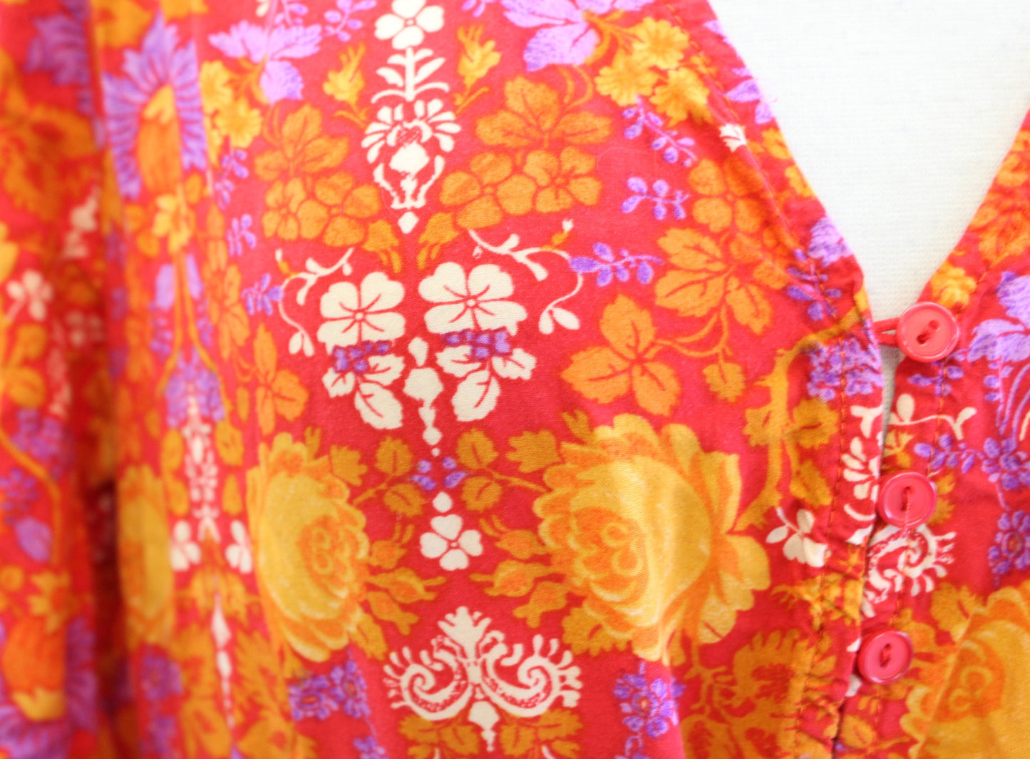 Abel the Label Red Orange Yellow Floral Print Tiered Peasant Dress Midi Maxi S