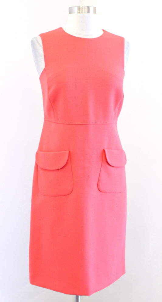 NWT $325 Tory Burch Solid Coral Fletcher Sheath Dress Size 2 Sleeveless Wool