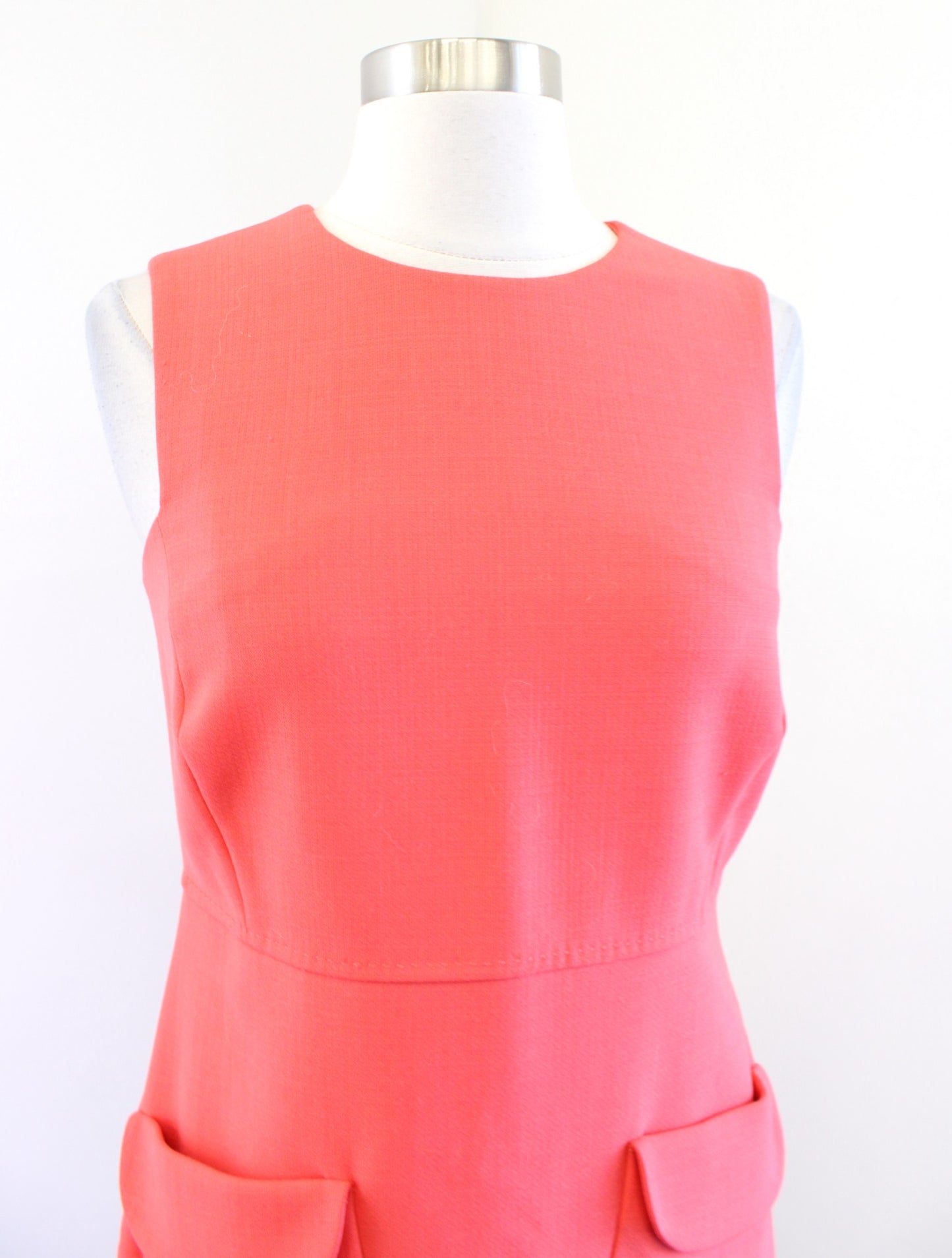 NWT $325 Tory Burch Solid Coral Fletcher Sheath Dress Size 2 Sleeveless Wool