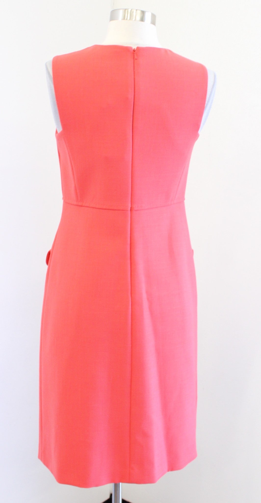 NWT $325 Tory Burch Solid Coral Fletcher Sheath Dress Size 2 Sleeveless Wool