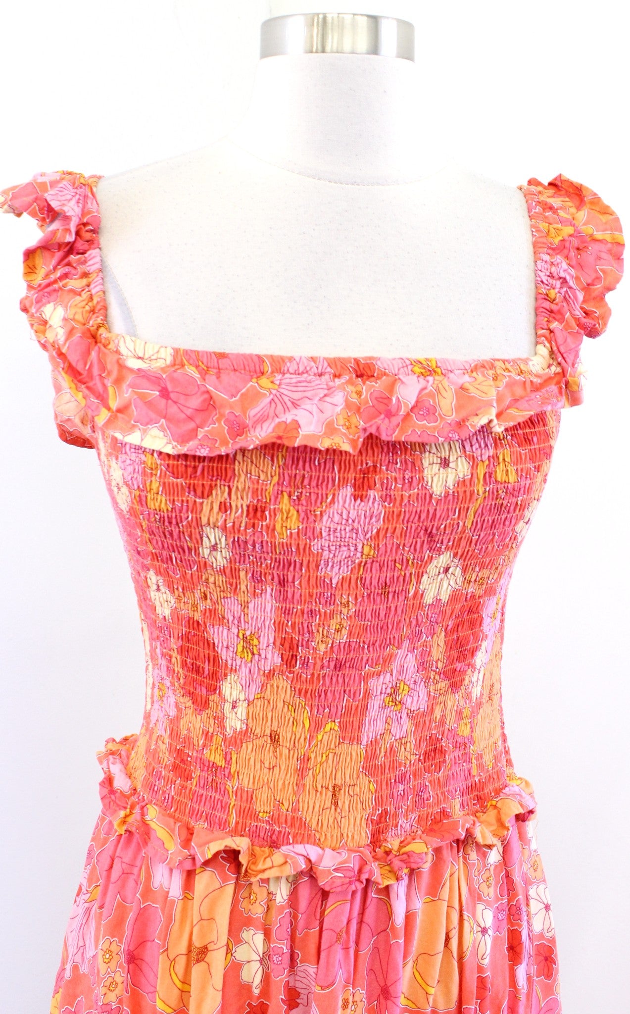 Abel the Label Floral Print Smocked Off / On Shoulder Tiered Maxi Dress Size S