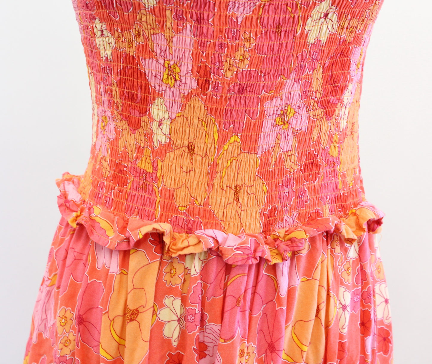 Abel the Label Floral Print Smocked Off / On Shoulder Tiered Maxi Dress Size S