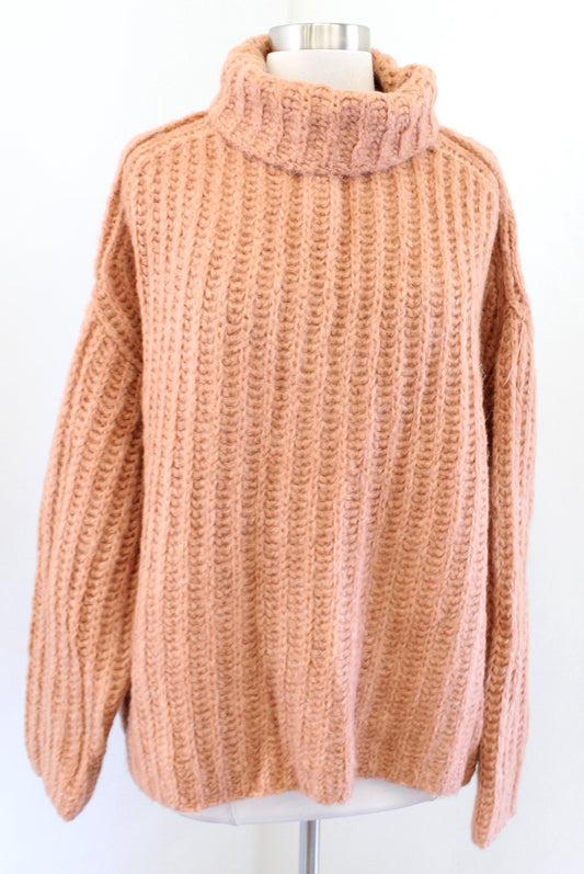 NWT $148 Free People Fluffy Fox Sweater in Papaya Size M Wool Alpaca Turtleneck