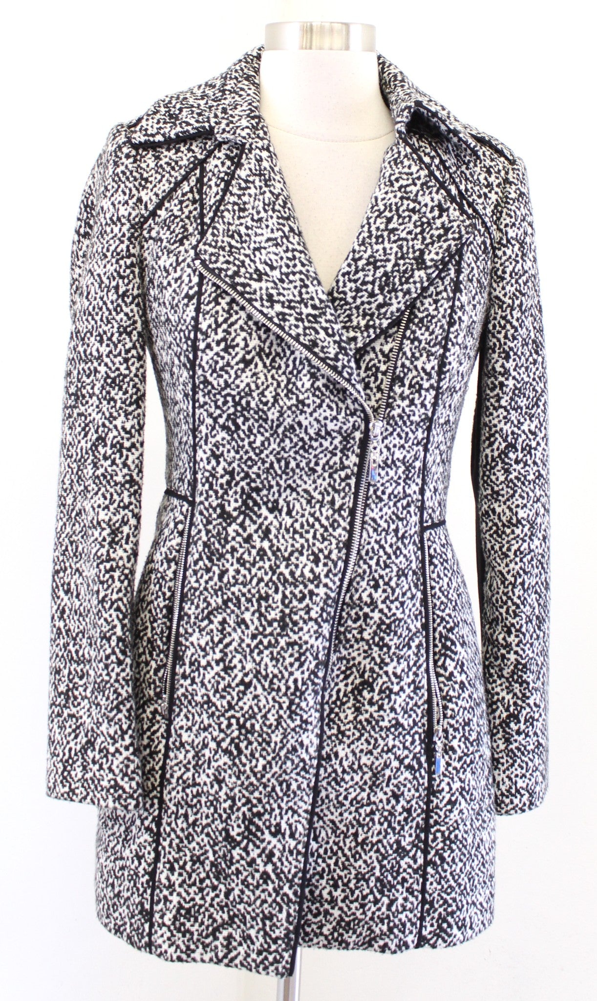 White House Black Market Black White Zip Front Moto Jacket Coat Size XXS 2XS