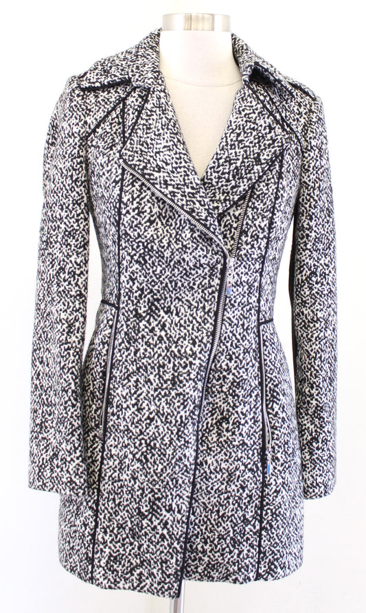 White House Black Market Black White Zip Front Moto Jacket Coat Size XXS 2XS