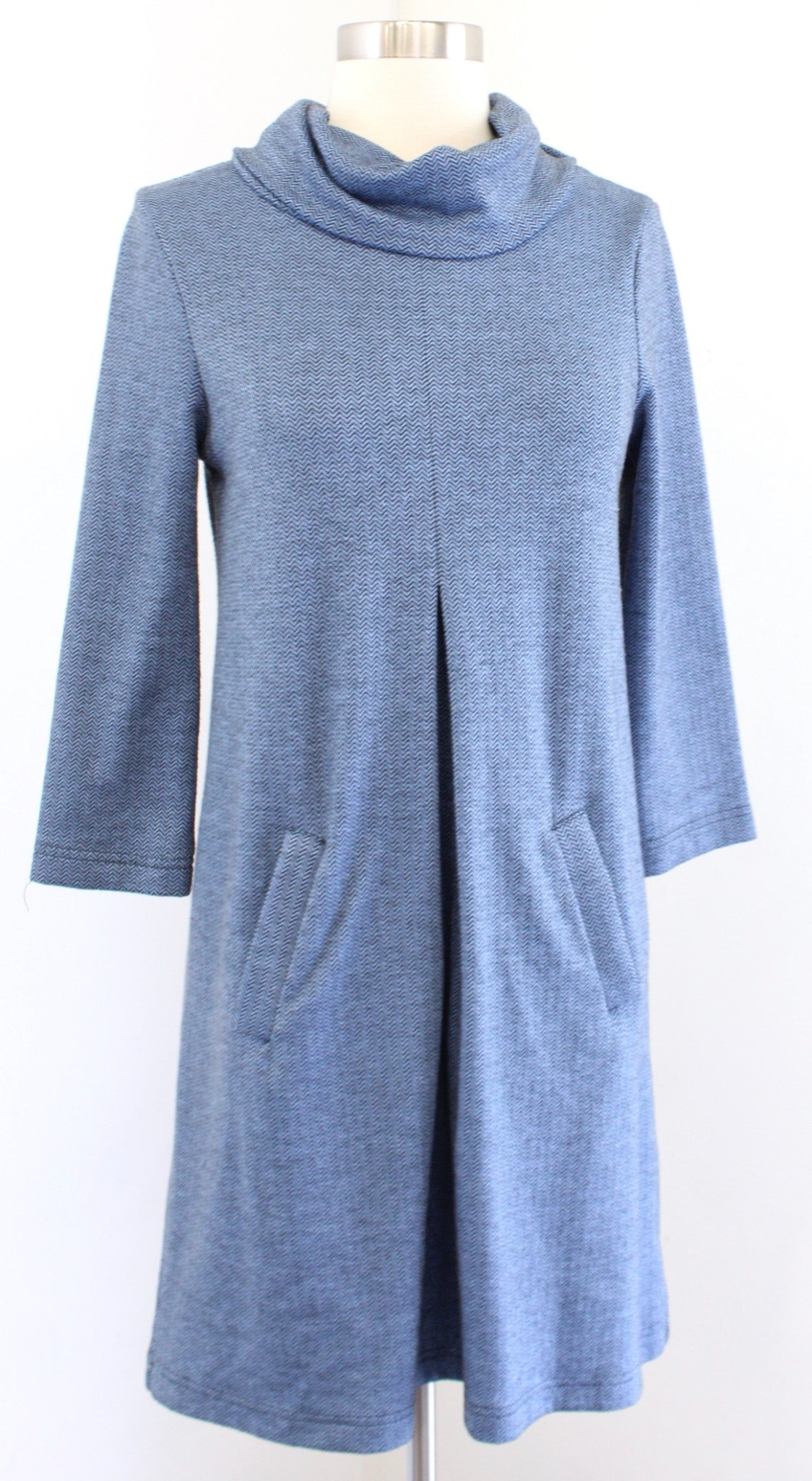 Tyler Boe Womens Blue Chevron Print Knit Cowl Neck Shift Dress Size XS