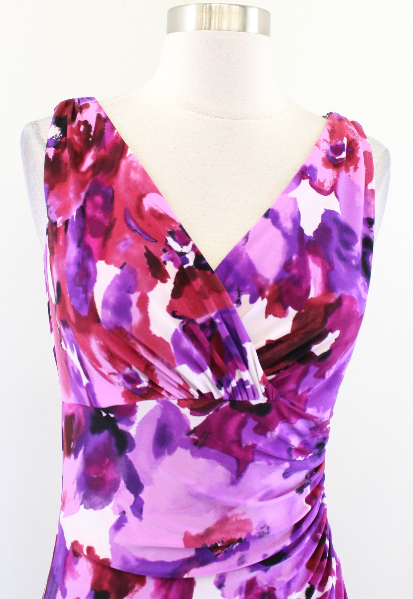 Lauren Ralph Lauren Watercolor Floral Ruched Wiggle Sheath Dress Size 2 Purple