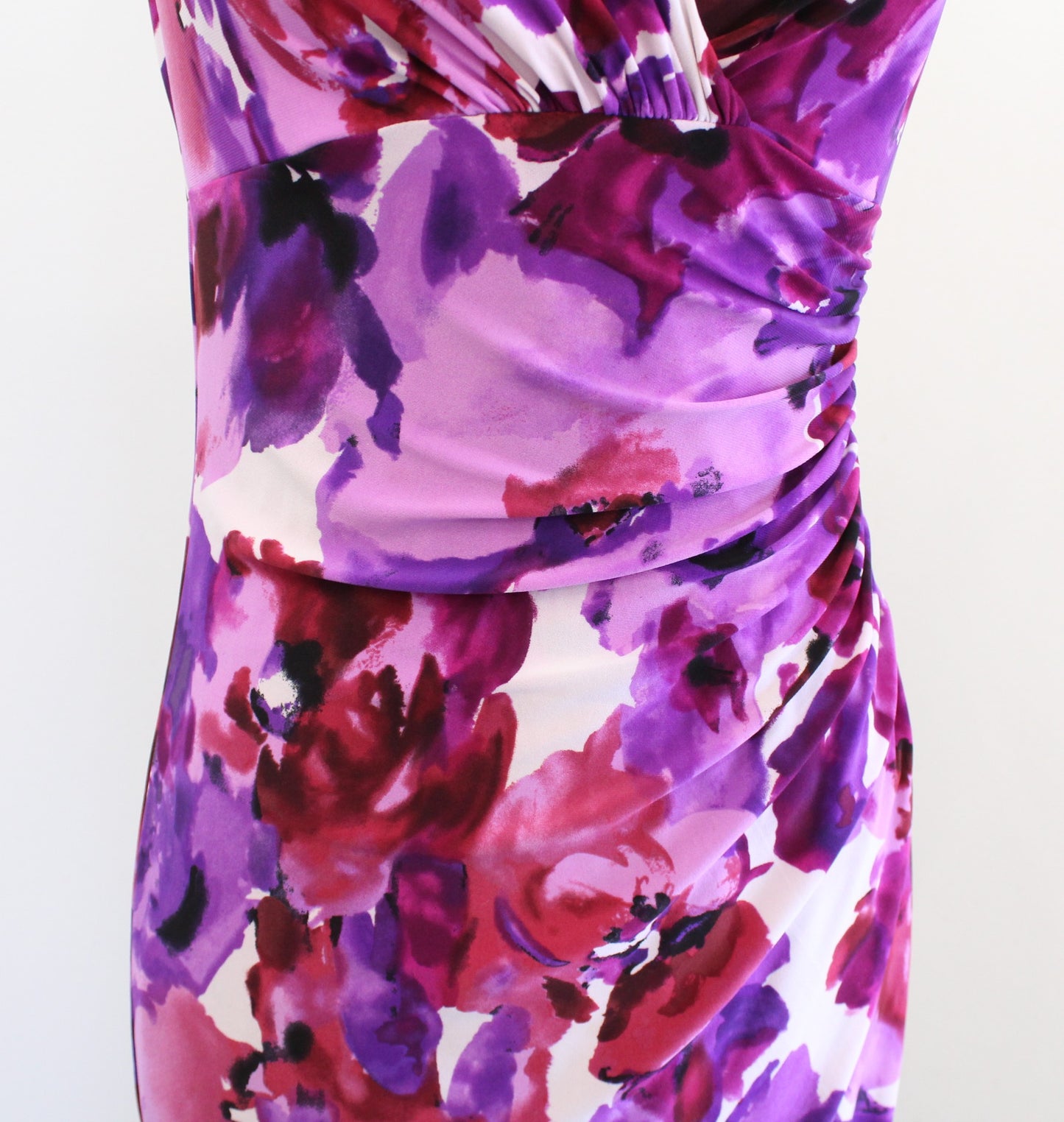 Lauren Ralph Lauren Watercolor Floral Ruched Wiggle Sheath Dress Size 2 Purple