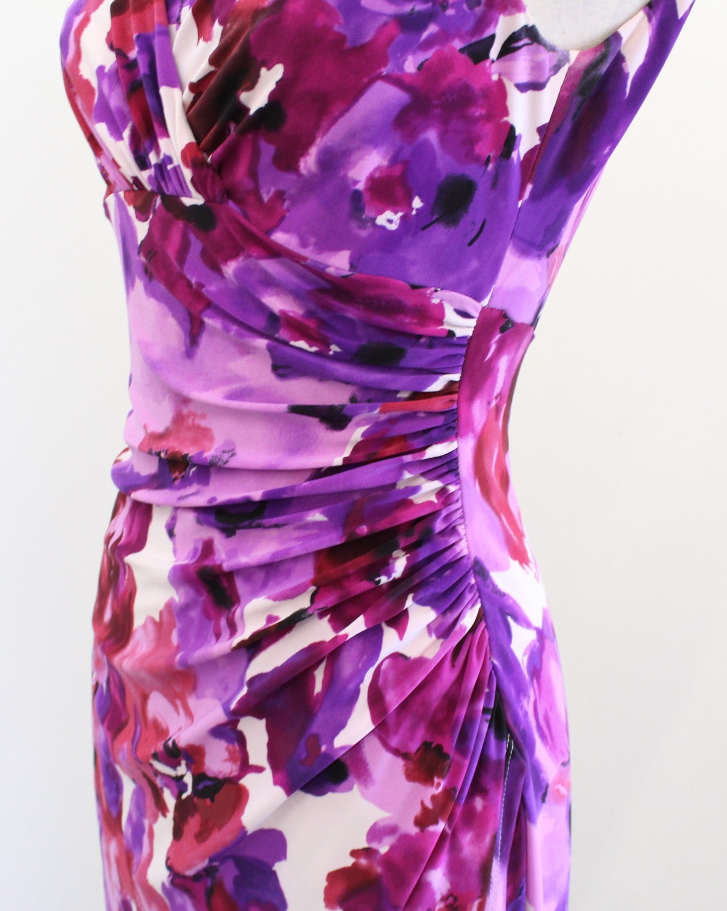 Lauren Ralph Lauren Watercolor Floral Ruched Wiggle Sheath Dress Size 2 Purple