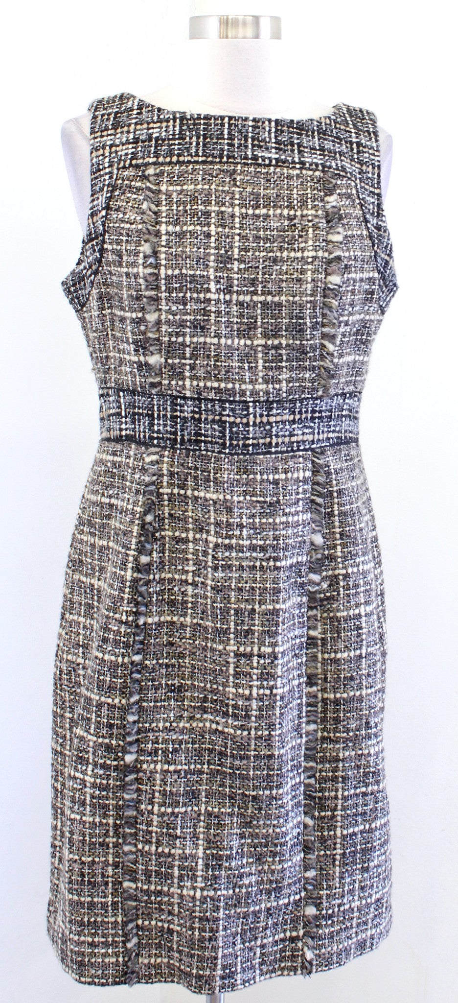 J Crew Pepper Tweed Fringe Sheath Dress Size 8 Career Office Wool Brown Black