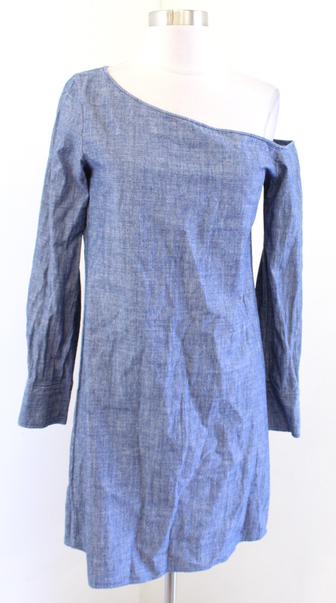 Theory Womens Ulrika Blue Chambray One Shoulder Cotton Dress Size 2 Shift