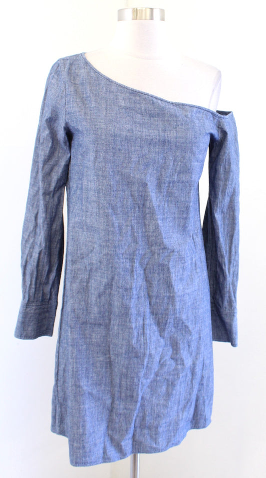 Theory Womens Ulrika Blue Chambray One Shoulder Cotton Dress Size 2 Shift