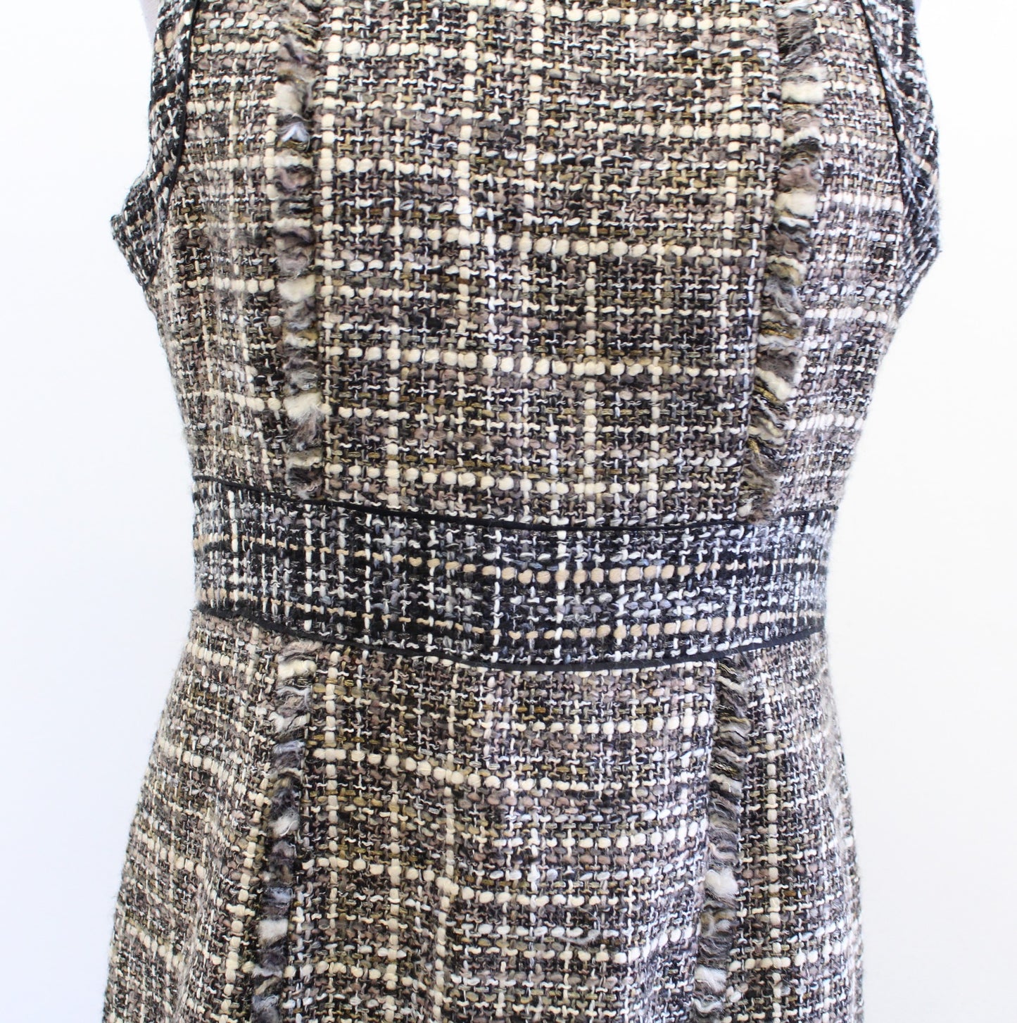 J Crew Pepper Tweed Fringe Sheath Dress Size 8 Career Office Wool Brown Black