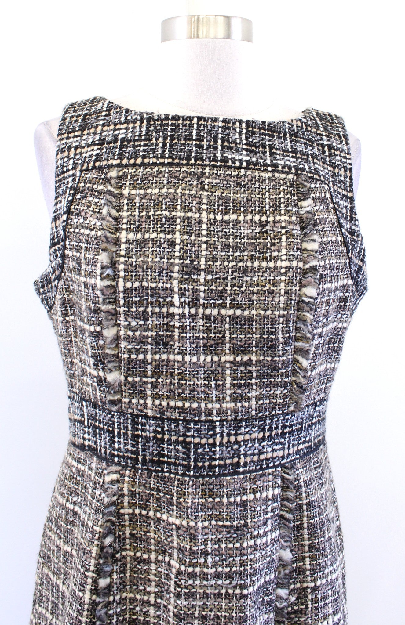 J Crew Pepper Tweed Fringe Sheath Dress Size 8 Career Office Wool Brown Black