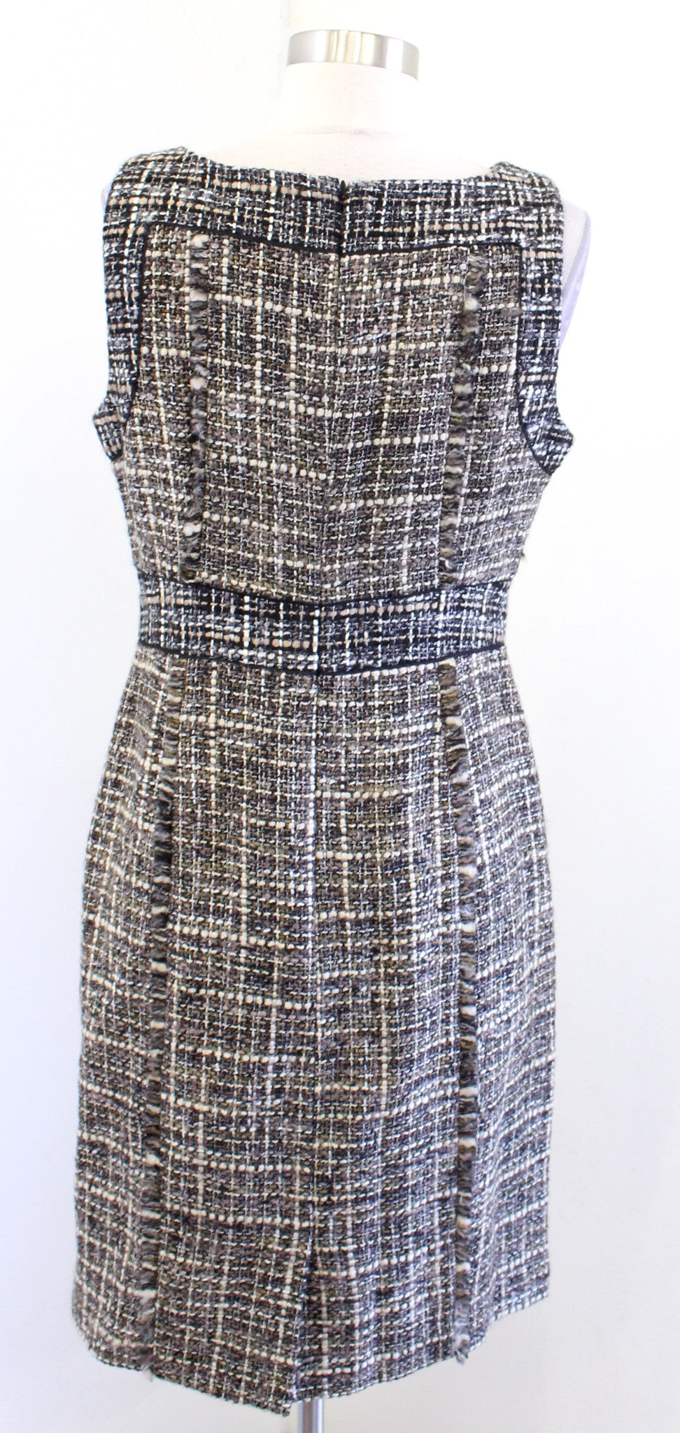 J Crew Pepper Tweed Fringe Sheath Dress Size 8 Career Office Wool Brown Black