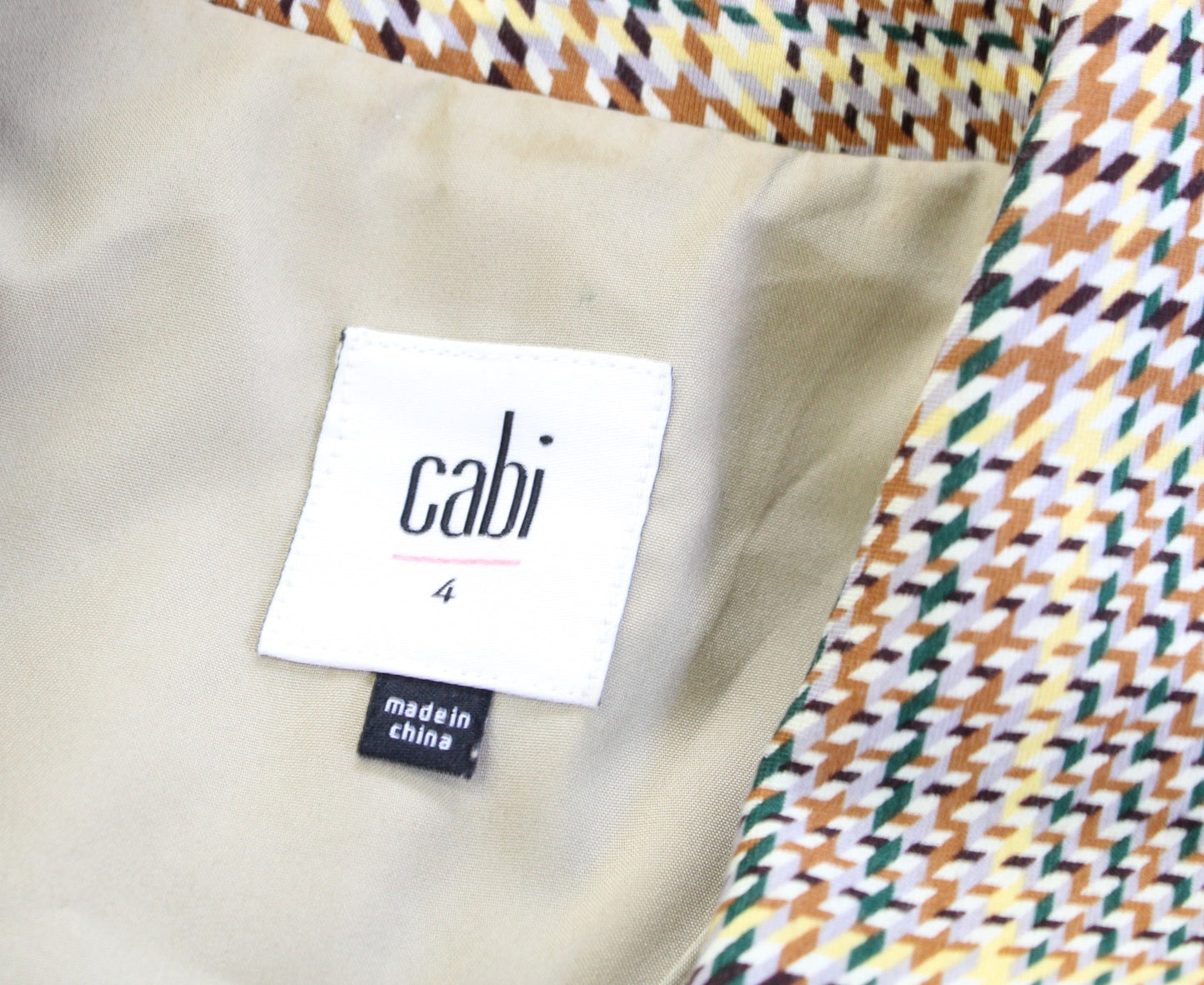 CAbi Womens Pasttime Blazer Size 4 Houndstooth Plaid Printed Jacket Style 3548