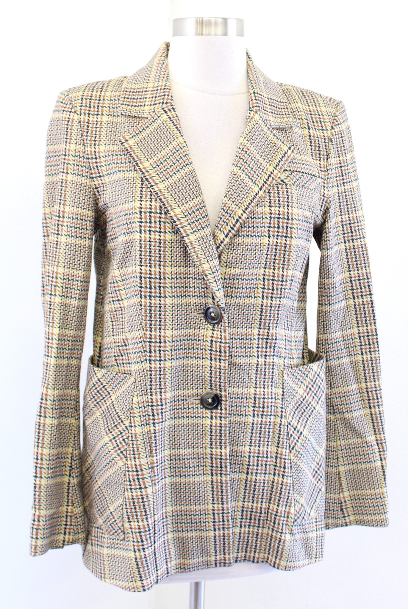 CAbi Womens Pasttime Blazer Size 4 Houndstooth Plaid Printed Jacket Style 3548