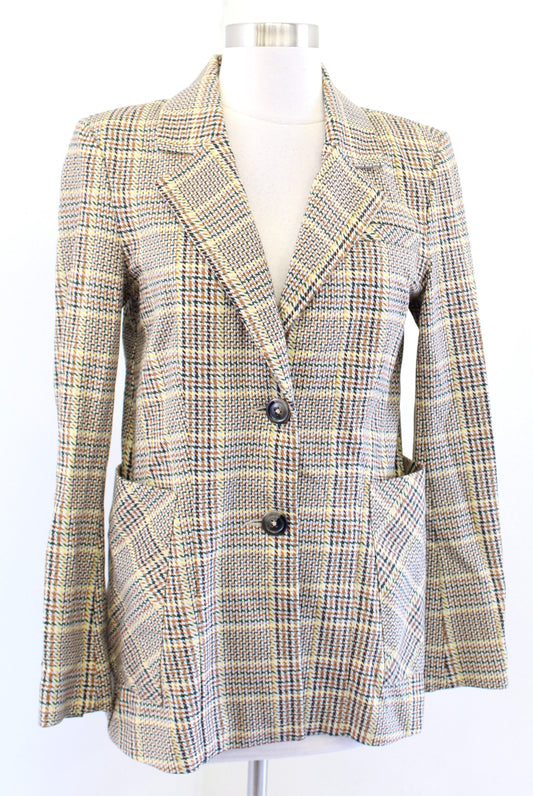 CAbi Womens Pasttime Blazer Size 4 Houndstooth Plaid Printed Jacket Style 3548