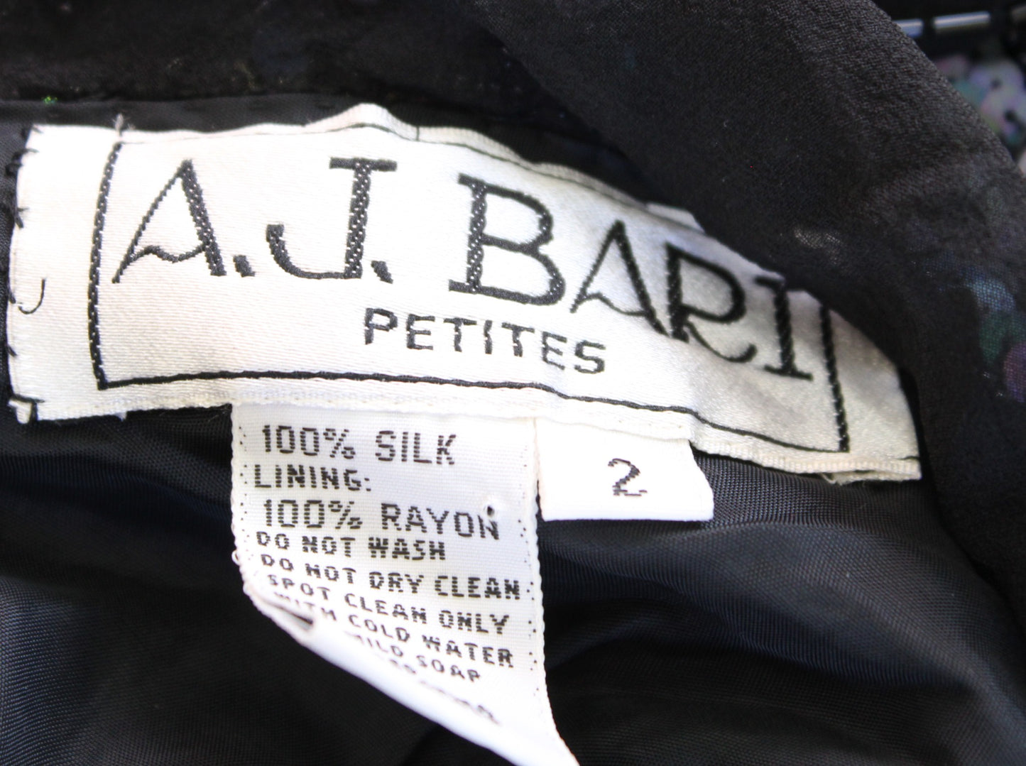 Vtg 80s 90s Black Iridescent Silk Beaded Sequin Cocktail Party Evening Dress 2P