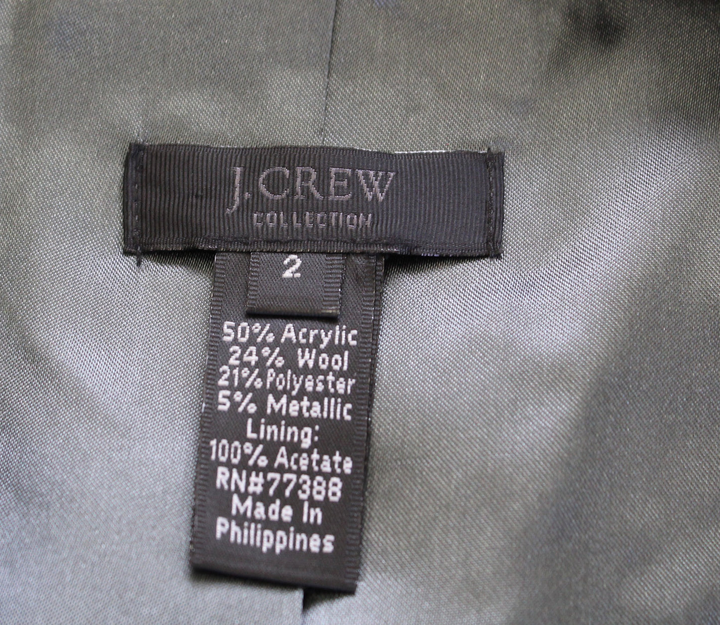 J Crew Collection Gray Silver Metallic Houndstooth Tweed Blazer Jacket Wool Sz 2