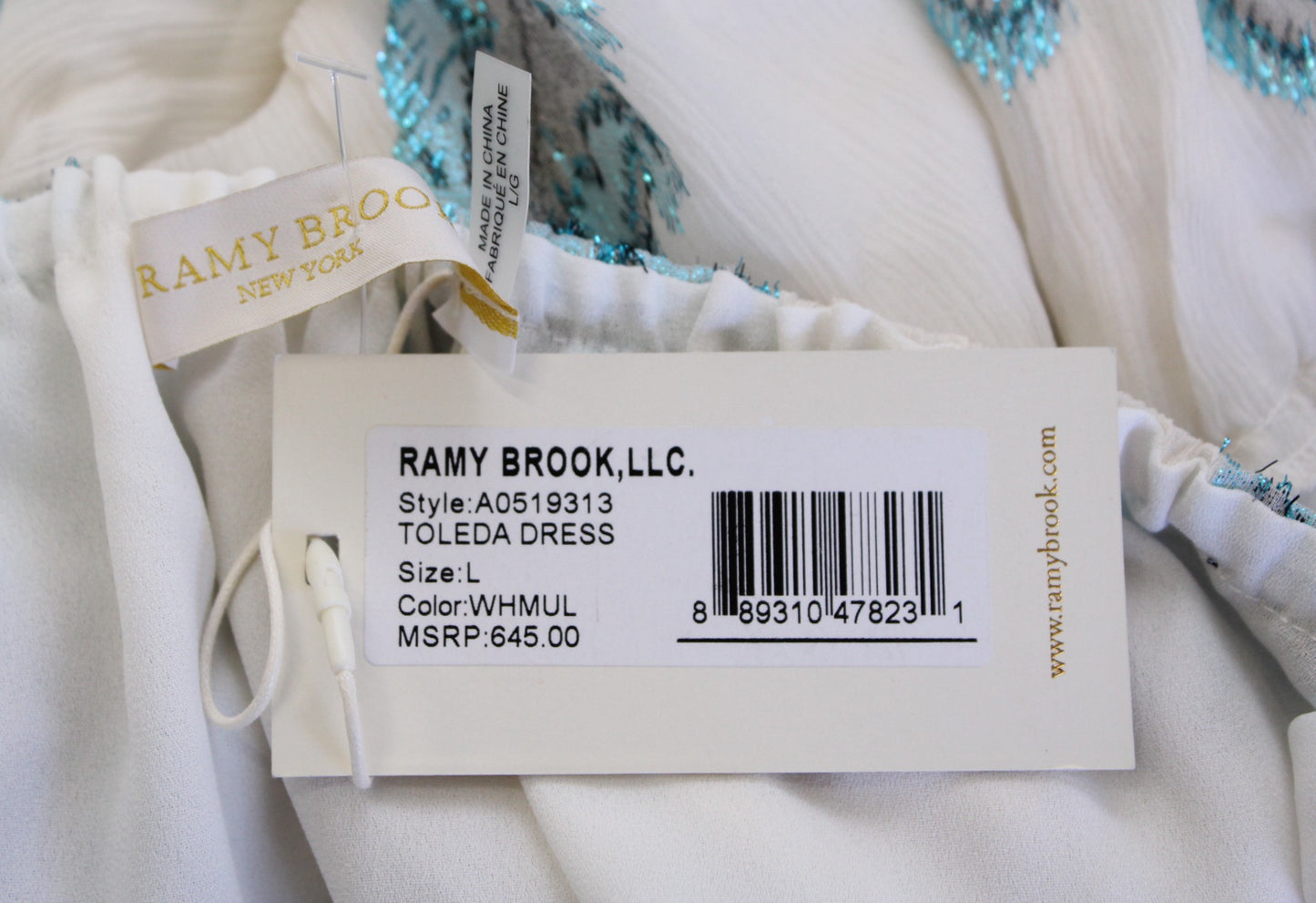 NWT $645 Ramy Brook Toleda Ivory Blue Ruffle Tiered Tie Back Maxi Dress Size L