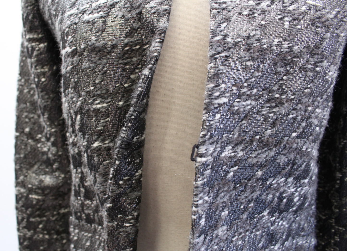J Crew Collection Gray Silver Metallic Houndstooth Tweed Blazer Jacket Wool Sz 2