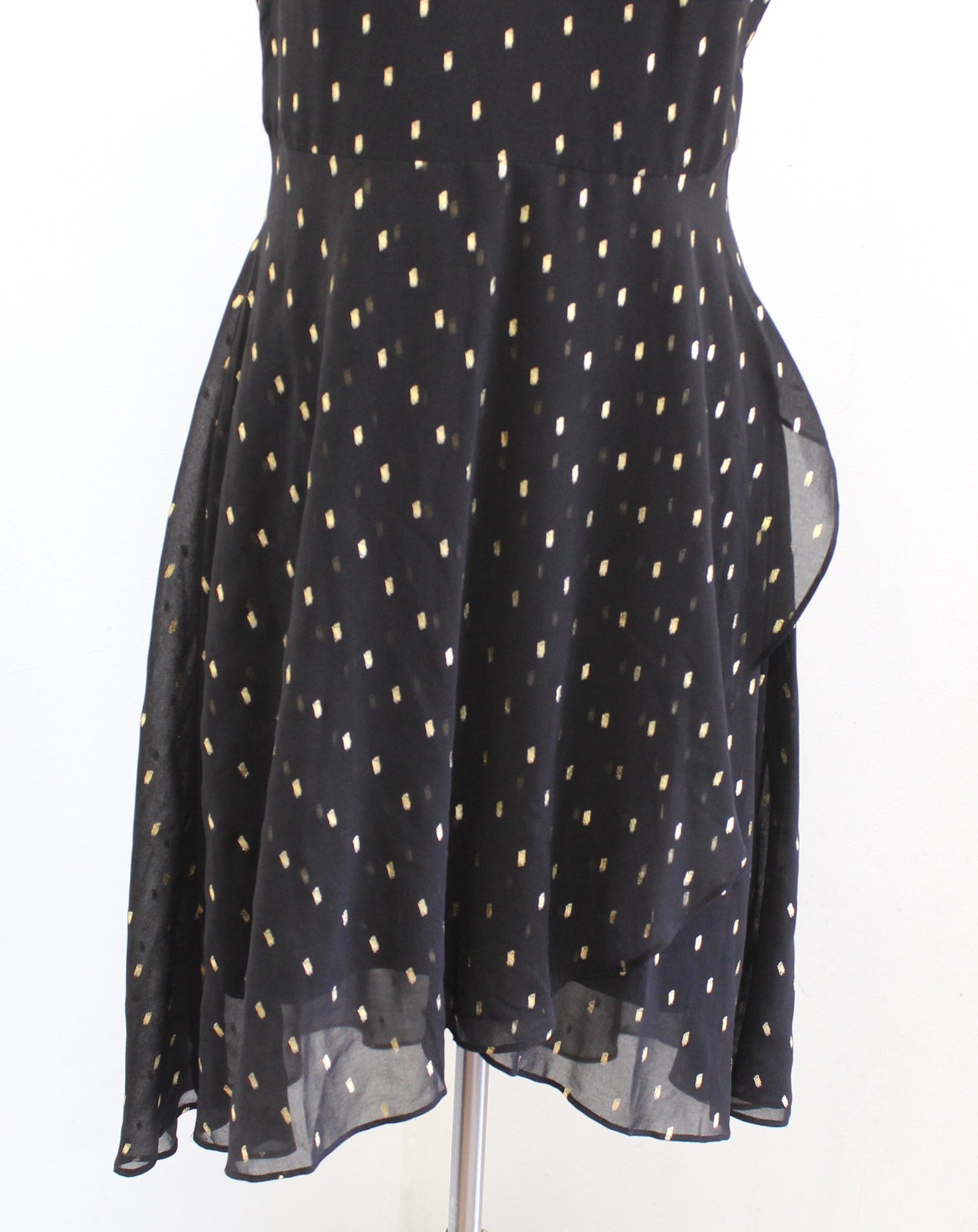 White House Black Market Black Gold Metallic Mock Neck Keyhole A Line Dress Sz 6